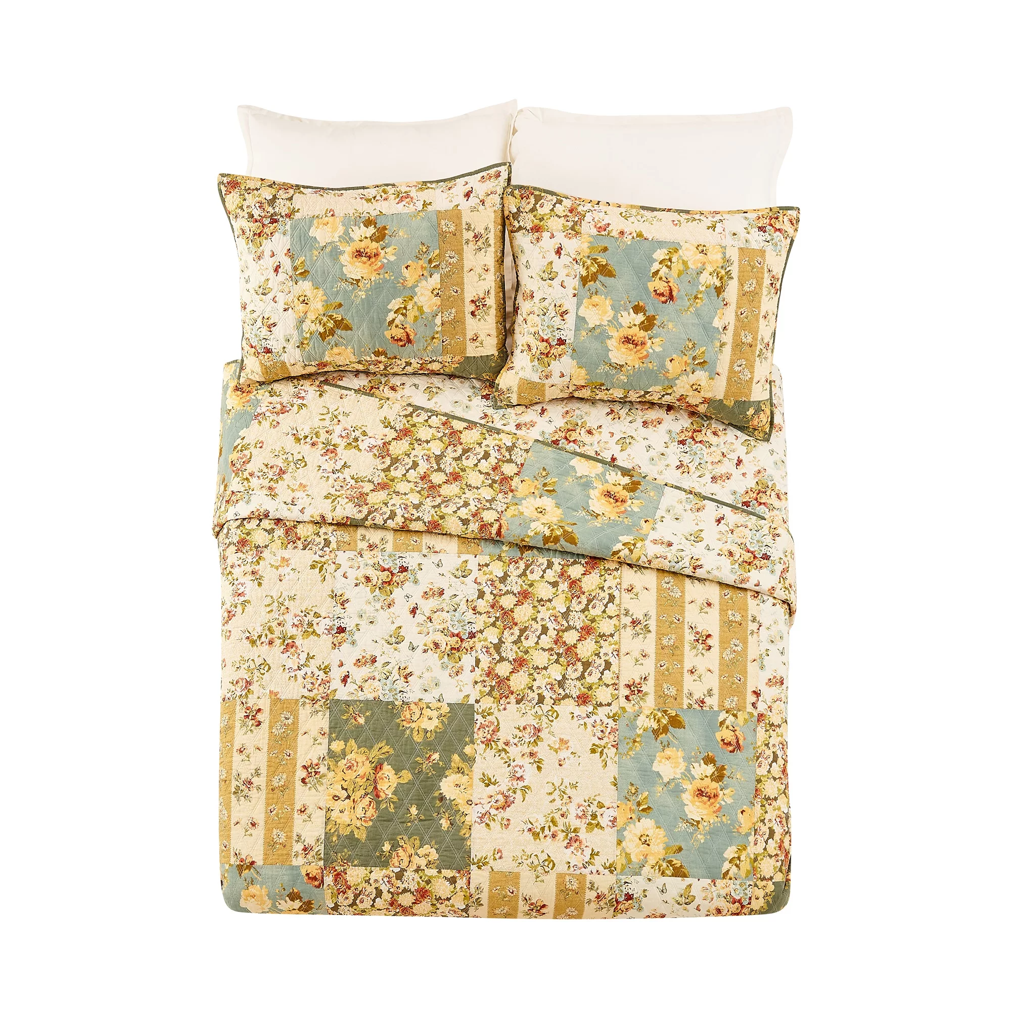 Modern Heirloom Floral Patchwork 3-Piece Bedding Sets, Full/Queen, Ivory