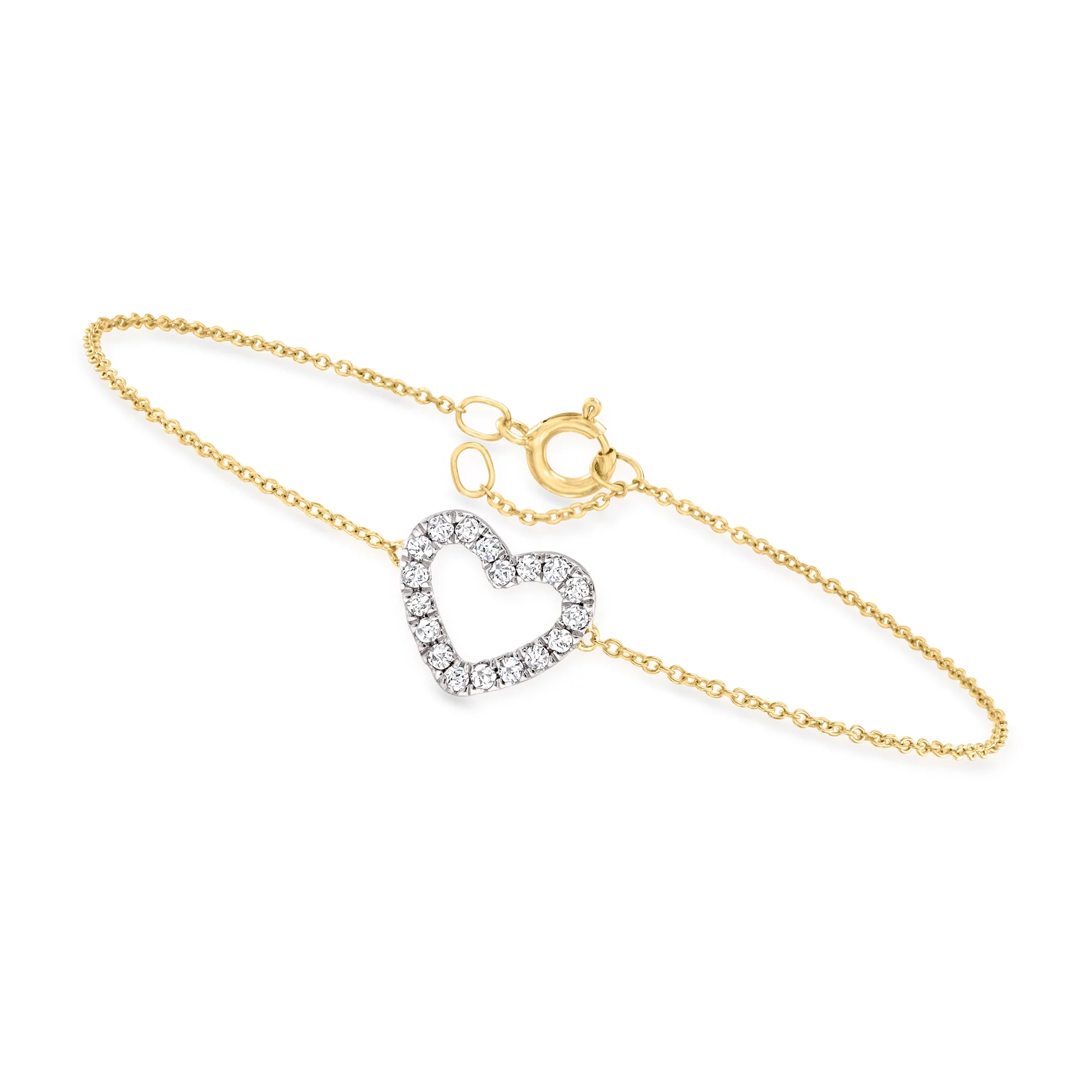 Canaria 0.20 ct. t.w. Diamond Heart Bracelet in 10kt Yellow Gold, Women's, Adult