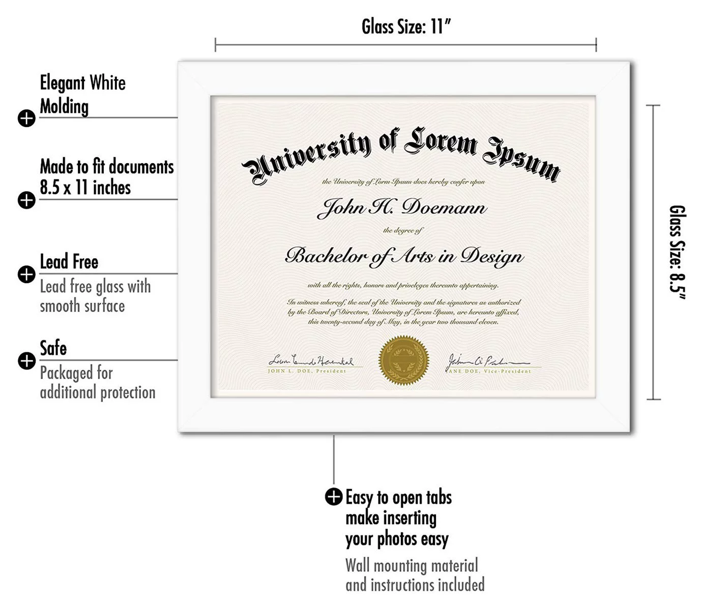 Americanflat 8.5x11 Diploma Frame in White with Shatter Resistant Glass - Horizontal and Vertical Formats for Wall and Tabletop