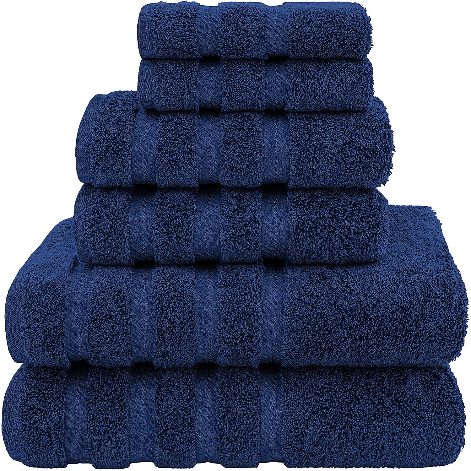 American Soft Linen Towel Set, 2 Bath Towels 2 Hand Towels 2 Washcloths Super Soft and Absorbent 100% Turkish Cotton Towels for Bathroom and Kitchen Shower Towel Navy Blue