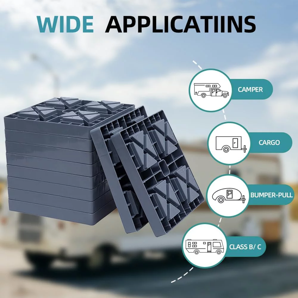 GarfatolRv RV Leveling Blocks, Heavy Duty Camper Leveling Blocks and Interlocking Design,Camper Levelers 10 Pack with Packing Bag Carrying (Gray)