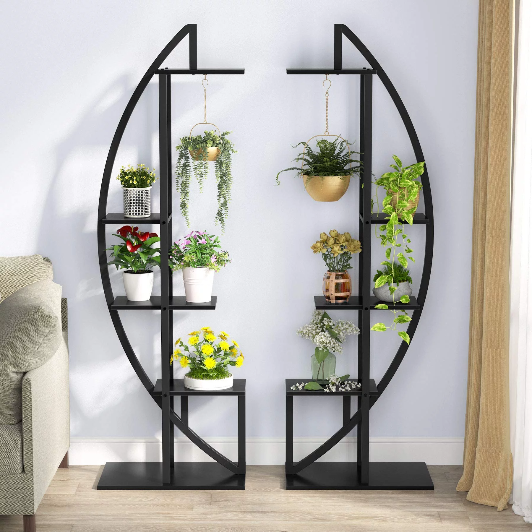 Tribesigns 5-Tier Plant Stand with Hook, Multifunctional Curved Display Shelf Flower Stand Rack