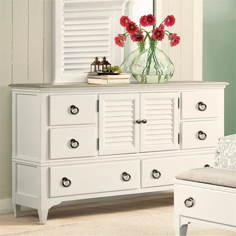 Bowery Hill Contemporary 8 Drawer Dresser in Natural and Paperwhite