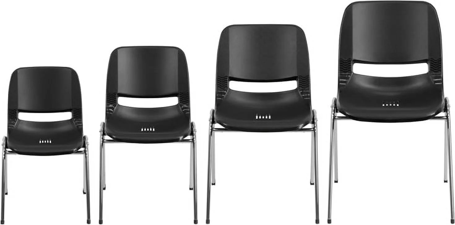 Emma + Oliver Black Ergonomic Shell Stack Chair with Chrome Frame and 16