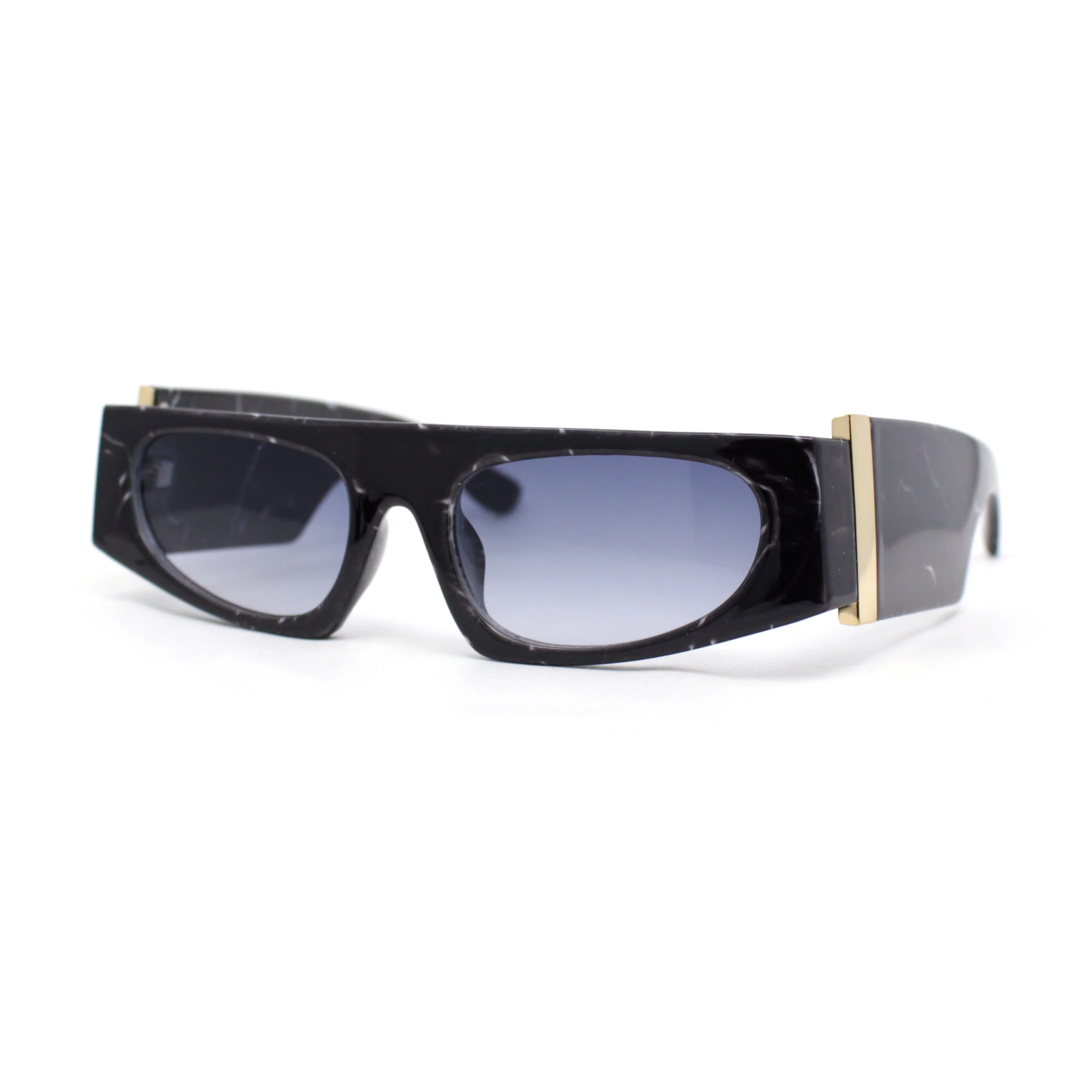 Womens Exaggerated Thick Temple Mod Narrow Rectangle Plastic Sunglasses Purple Marble - Smoke