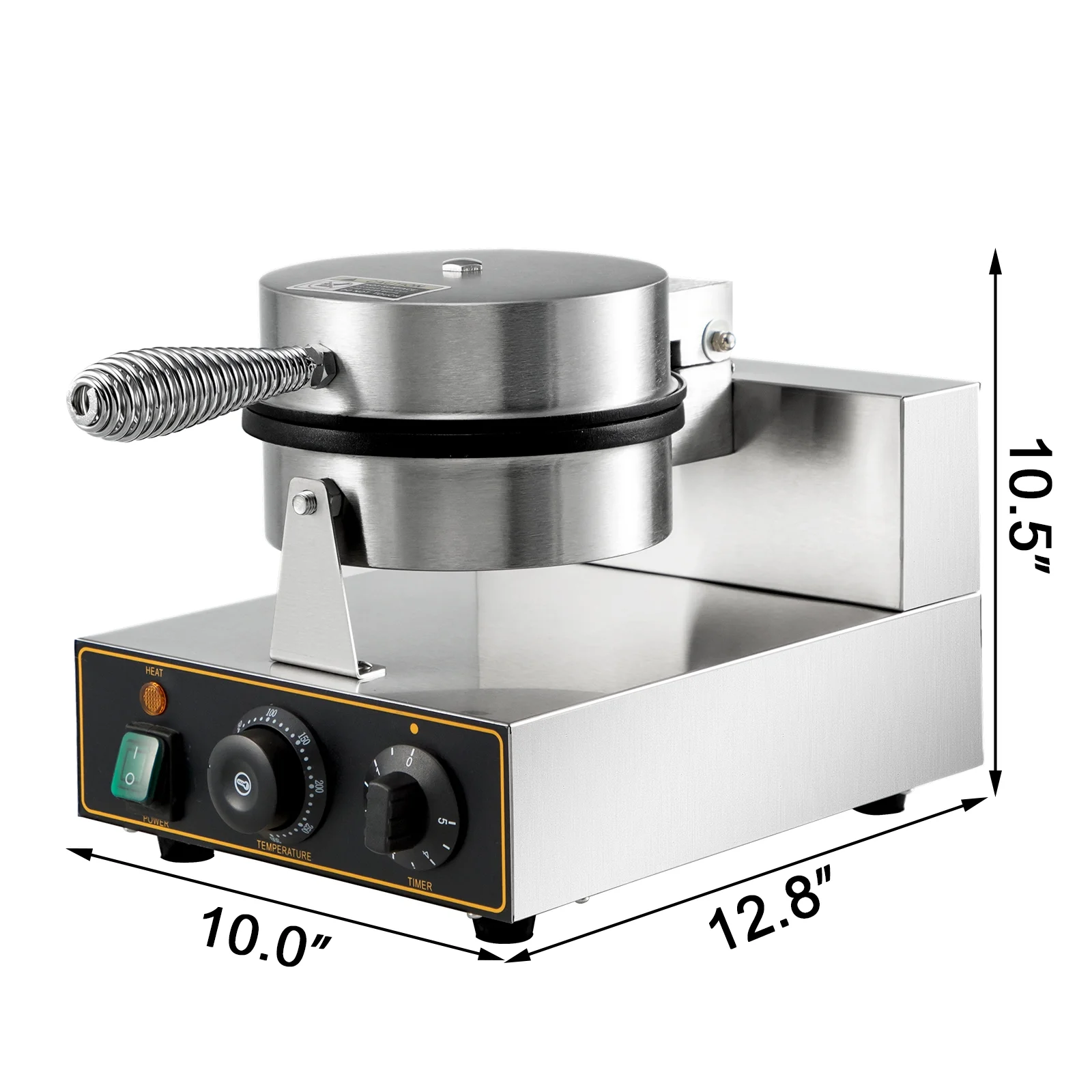 SKYSHALO 1100W Stainless Steel 110V Temperature and Time Control, Suitable for Restaurant Bakeries Snack Bar Family, Sliver Commercial Round Waffle Maker Nonstick