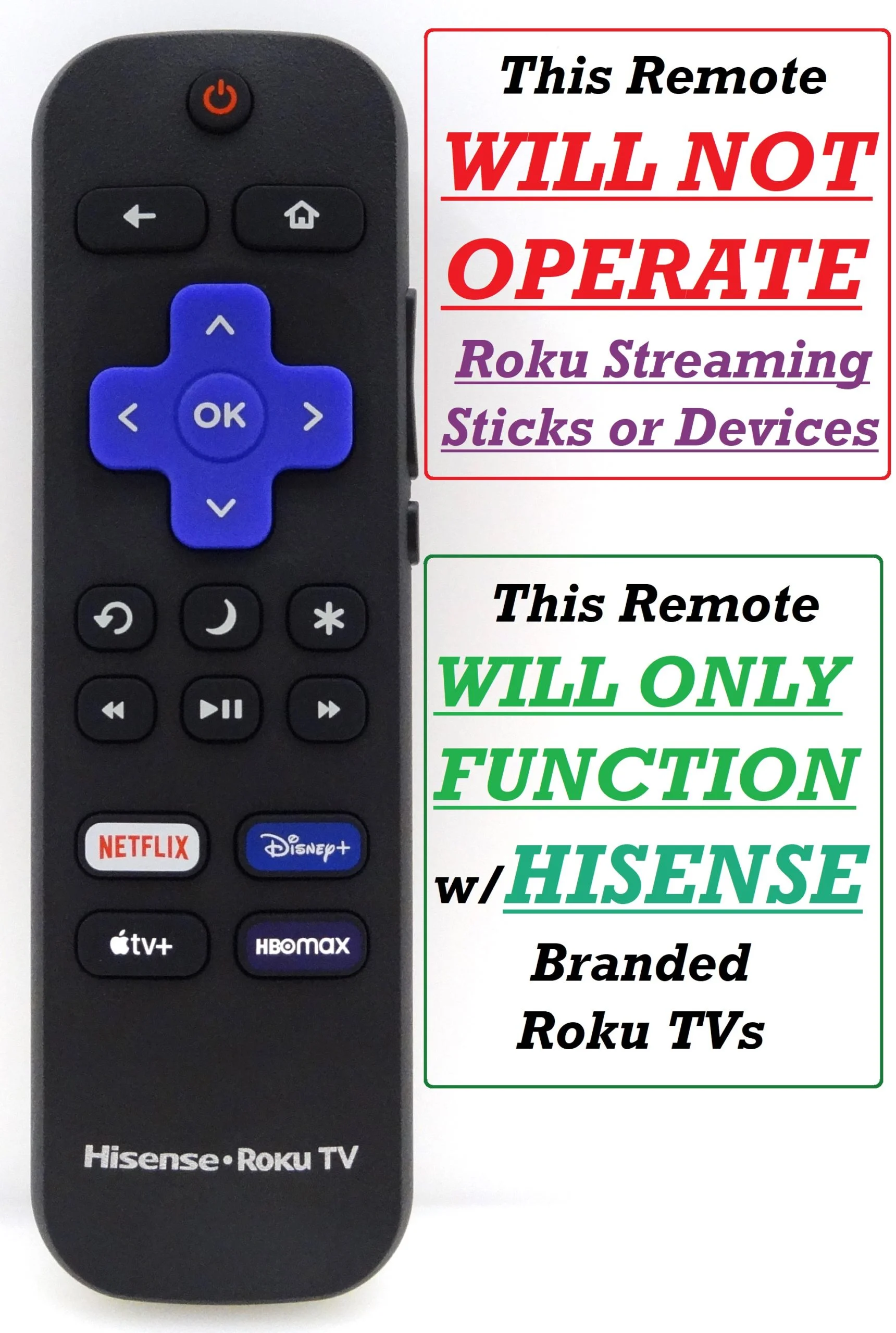 Restored New Hisense Roku TV Remote *NOT FOR ROKU STREAMING DEVICES* 3226001217 (Refurbished)