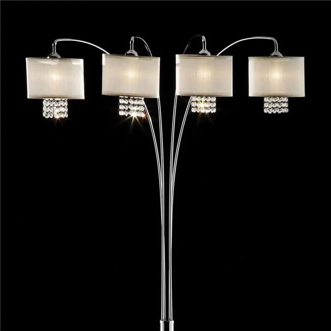 4 Shade Contemporary Metal Arch Lamp with Marble Base, Ivory