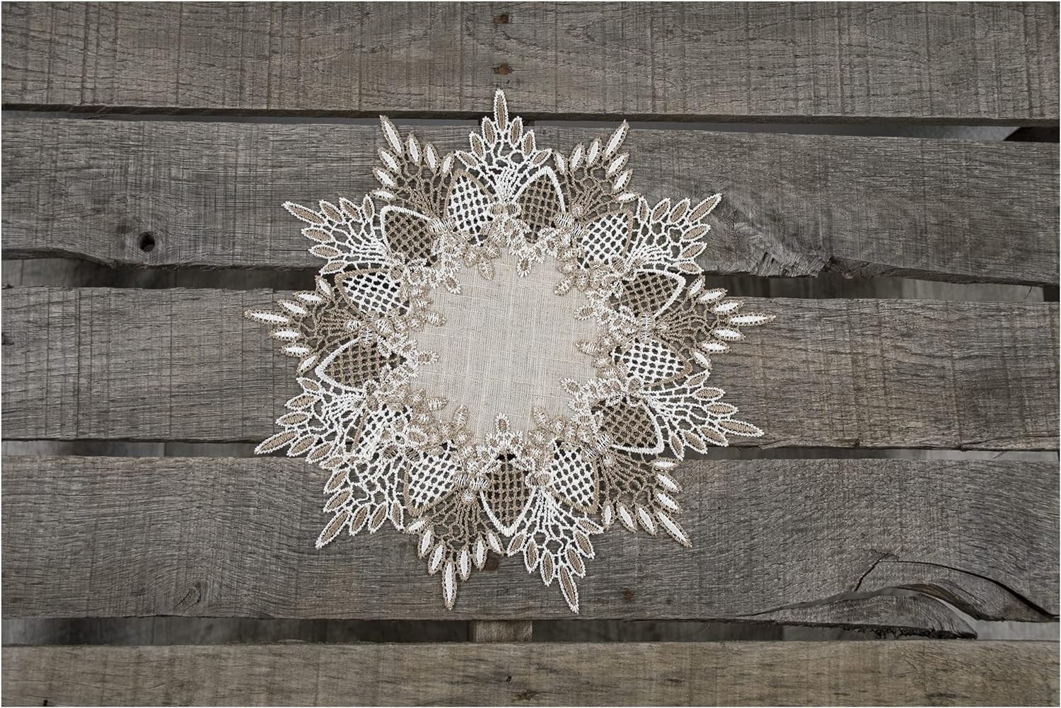 Le Doily Neutral Earth Tones Table Topper Scarf Ple Mat Round Doily (11 Inch Round)