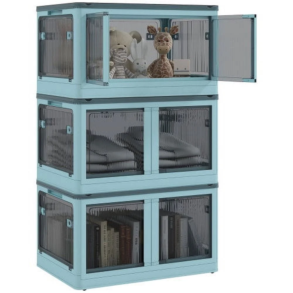 Zateety 3 Stackable Storage Bins w/ Lids, Wheels, Collapsible, 18 gal, Blue
