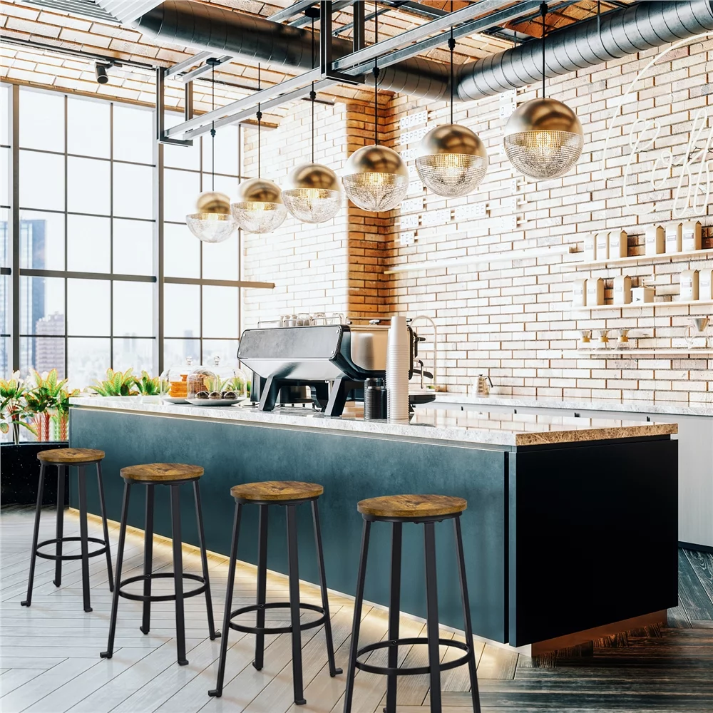 Yaheetech 2pcs 29.5'' H Pub Height Stools Bar Stools with Metal Frame and Round Top, Rustic Brown