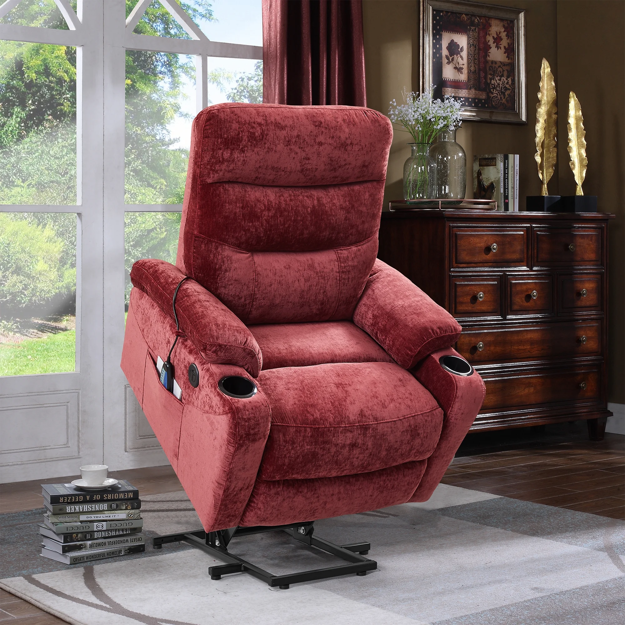 High-end Electric Power Lift Recliner Chair with Massage and Heat, 3 Positions, 2 Side Pockets, Cup Holders