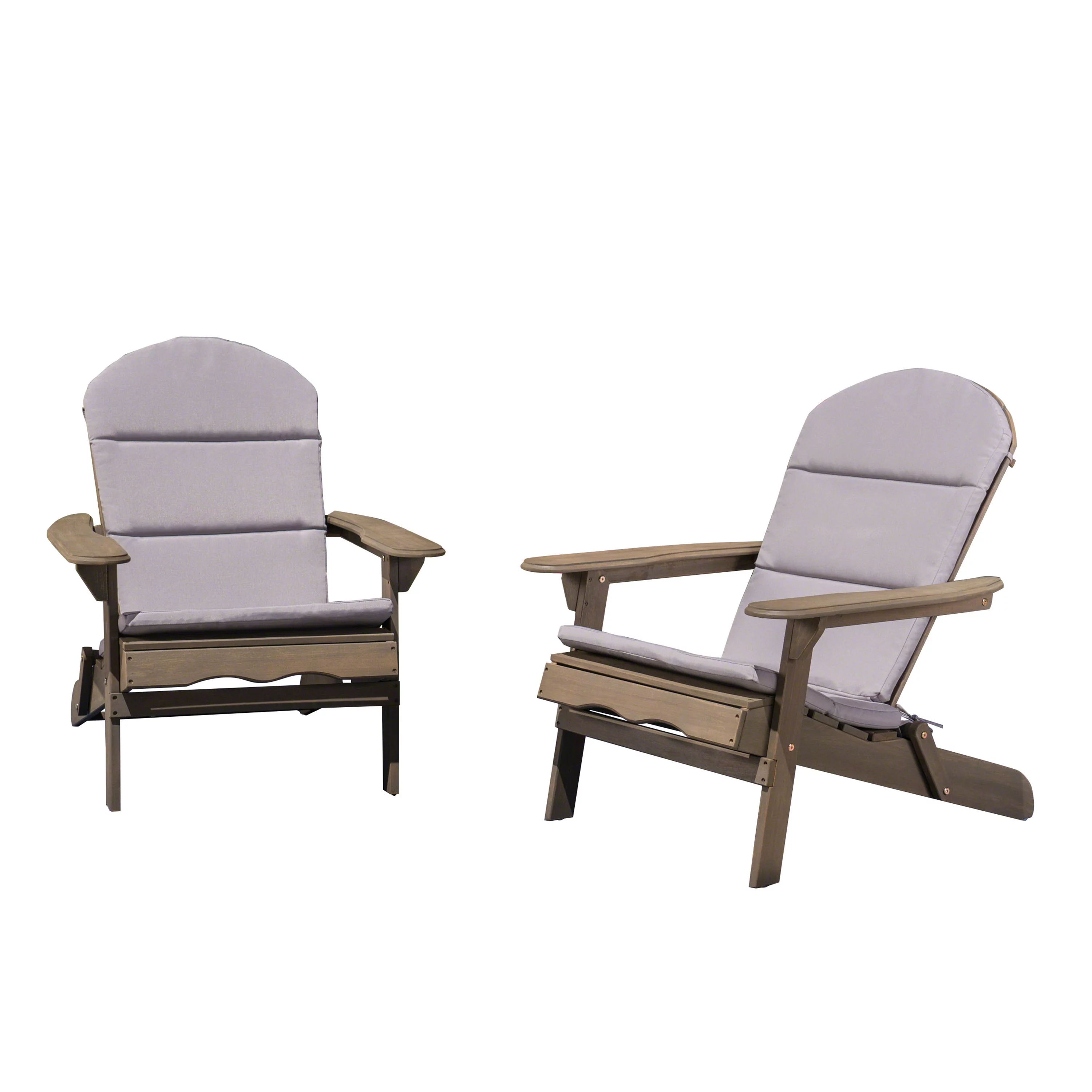 GDF Studio Cartagena Outdoor Acacia Wood Folding Adirondack Chairs with Cushions, Set of 2, Gray