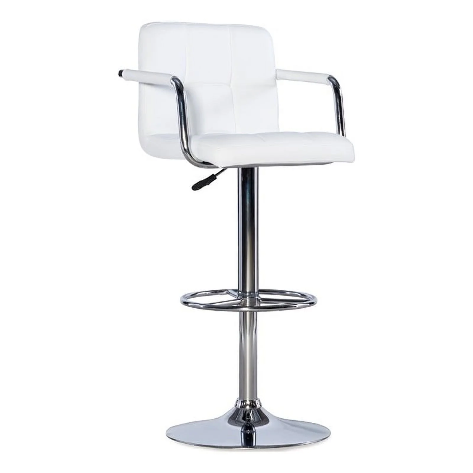Pemberly Row Quilted Back Metal Swivel Bar Stool in Chrome and White - Set of 2
