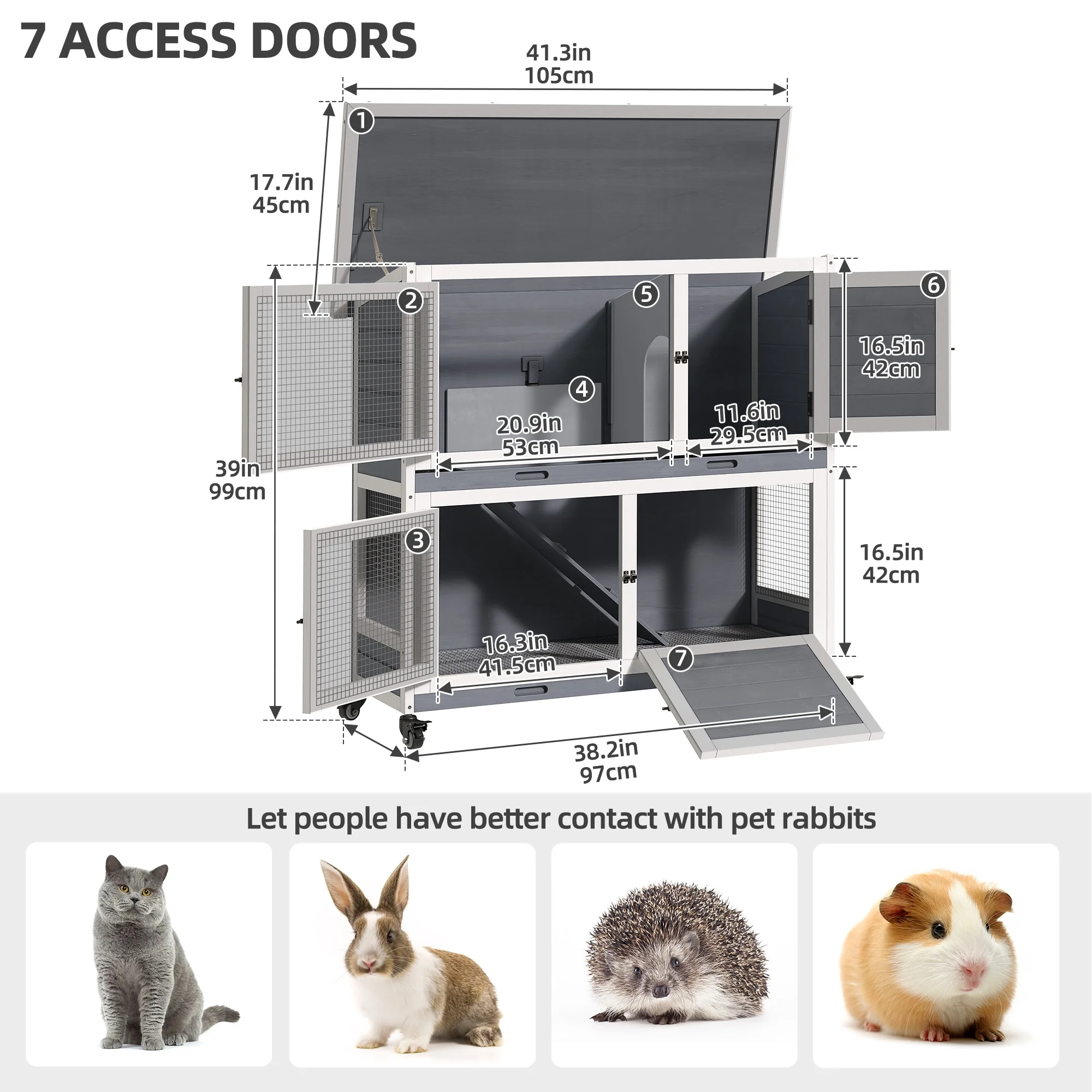 Dextrus Rabbit Hutch Bunny Cage Indoor Outdoor with Removable Tray and Wheels
