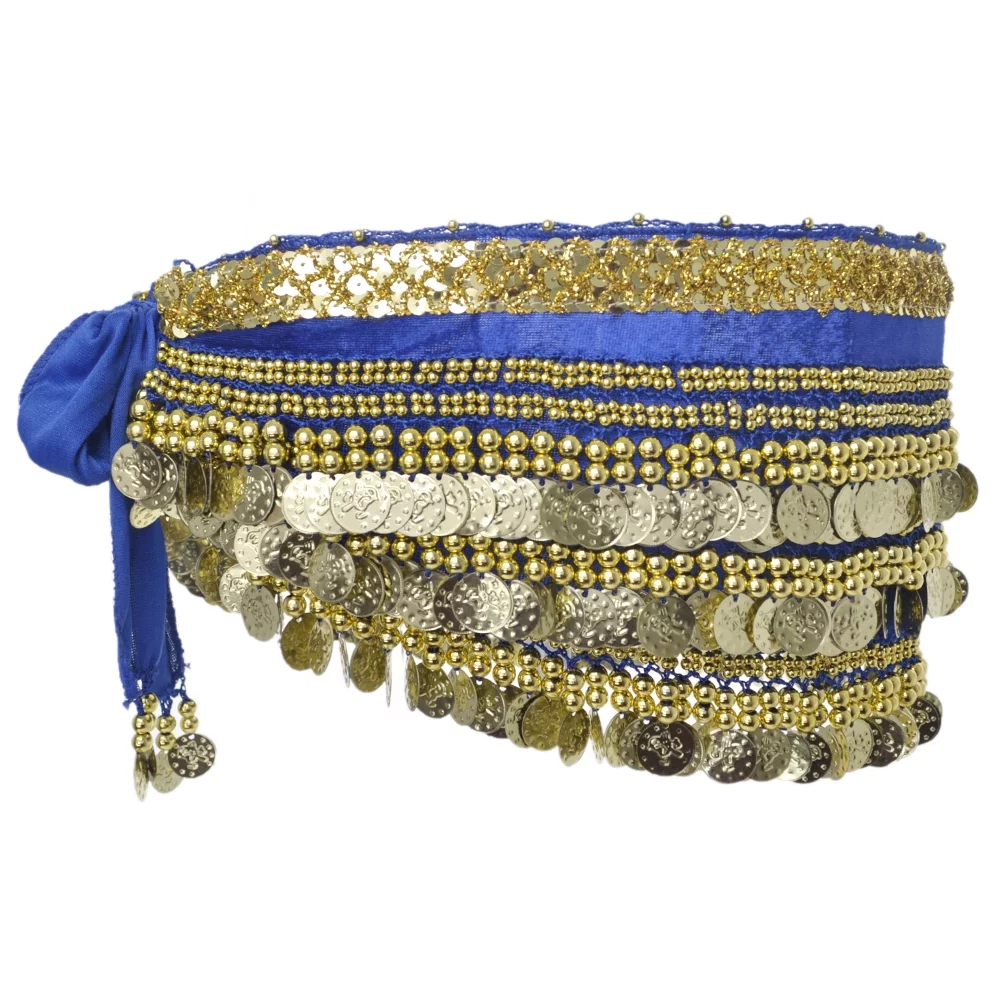 BellyLady Multi-Row Gold Coins Belly Dance Skirt Wrap & Hip Scarf, Gift Idea-NavyBlue