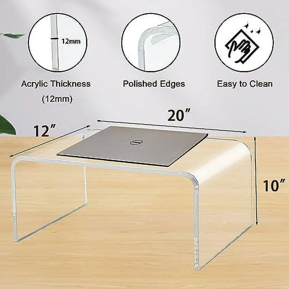 GEROBOOM Acrylic   24" H x 14" W x 12" D Clear Multipurpose C-Shape End Table Bed Desk Laptop Table for Living Room Bedroom Balcony Patio and Office