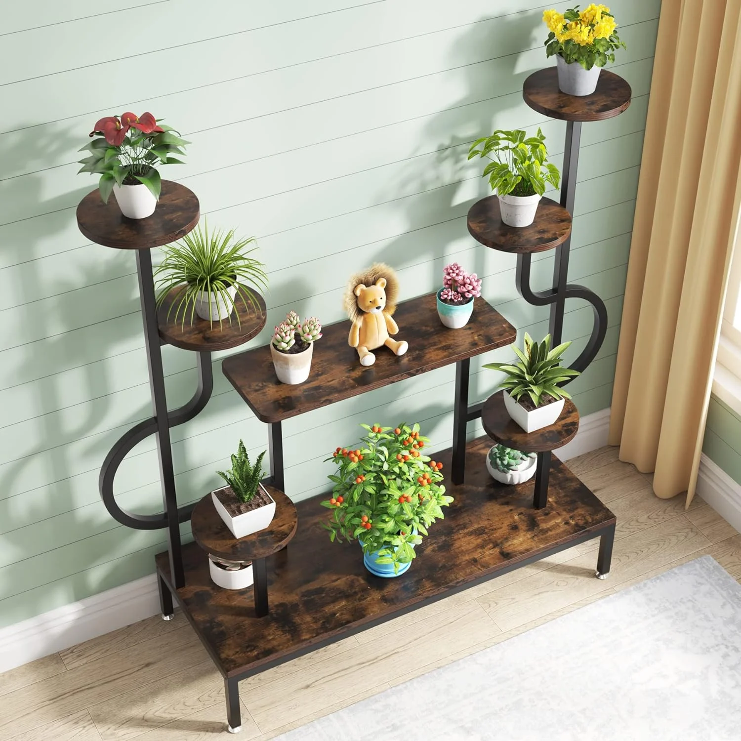 Tribesigns Large Tall Plant Shelf for Multiple Plants Round & Square Board, 8-tier Metal Plant Stand Indoor Outdoor