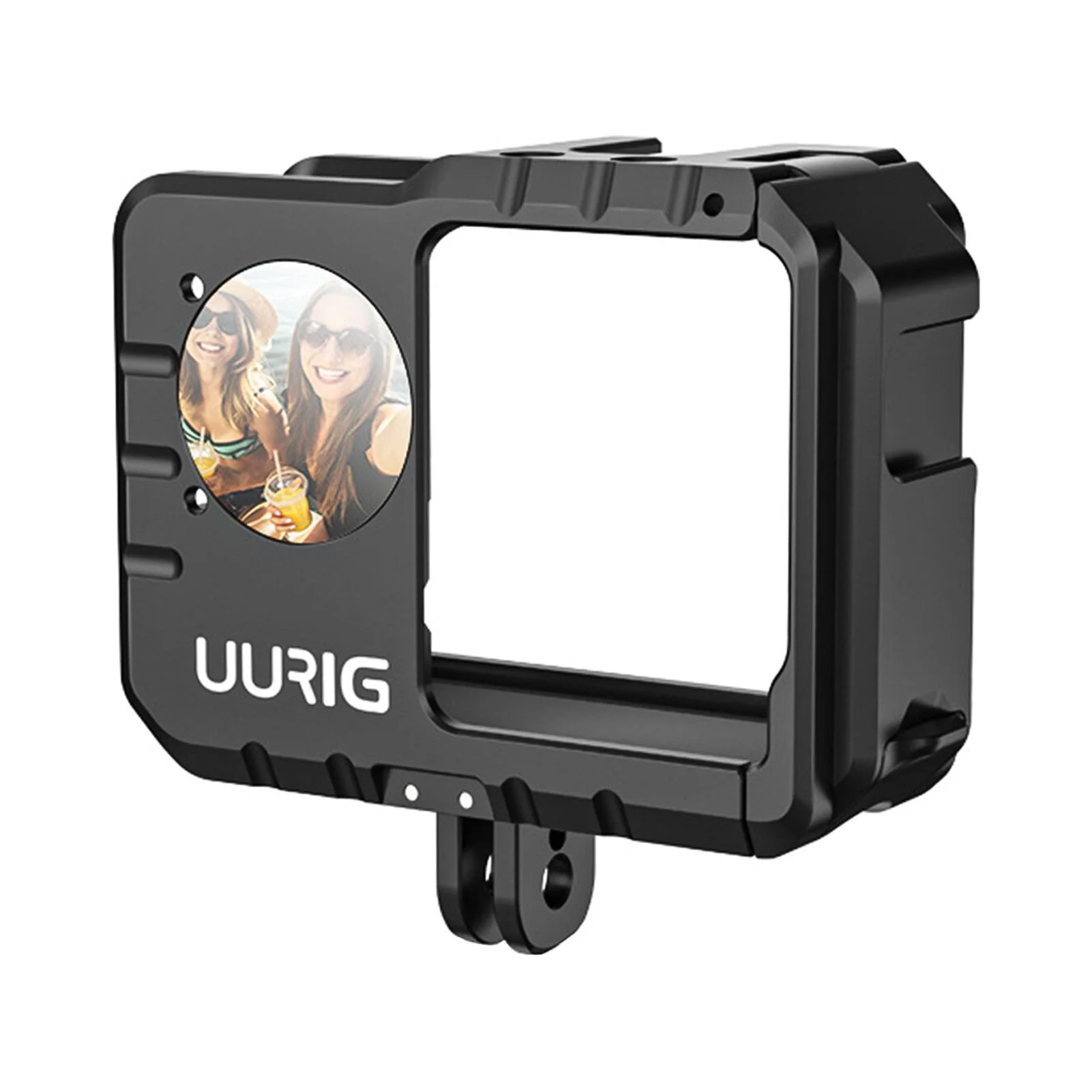 UURIG Sports Camera Video Cage with Dual Cold Shoe Mounts Selfie Mirror Protective Frame Camera Cage Vlog Accessories Replacement for Insta360 ONE RS