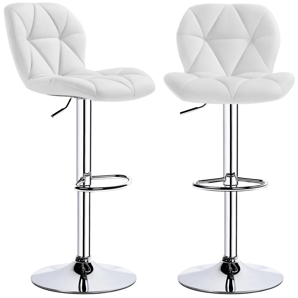 Yaheetech 2pcs Adjustable Modern PU Leather Bar Stools with Backrest for Home Kitchen, White