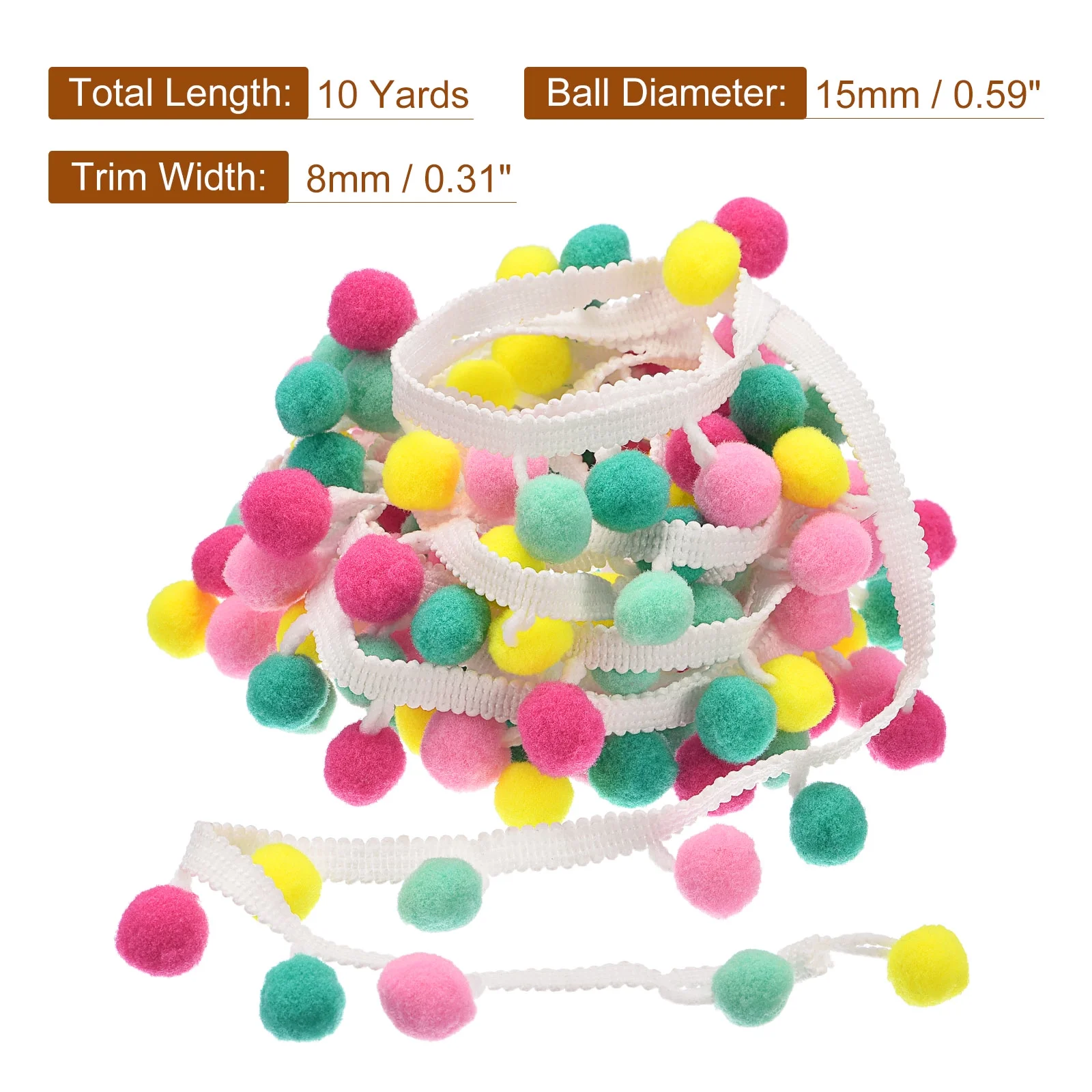 Uxcell 10 Yards Pom Pom Ball Fringe Trim Ribbon Sewing for DIY Crafts Colorful