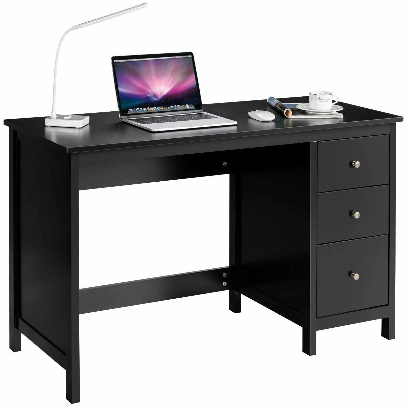 Black Computer Desk Study Writing Home Office Workstation with 3 Drawers