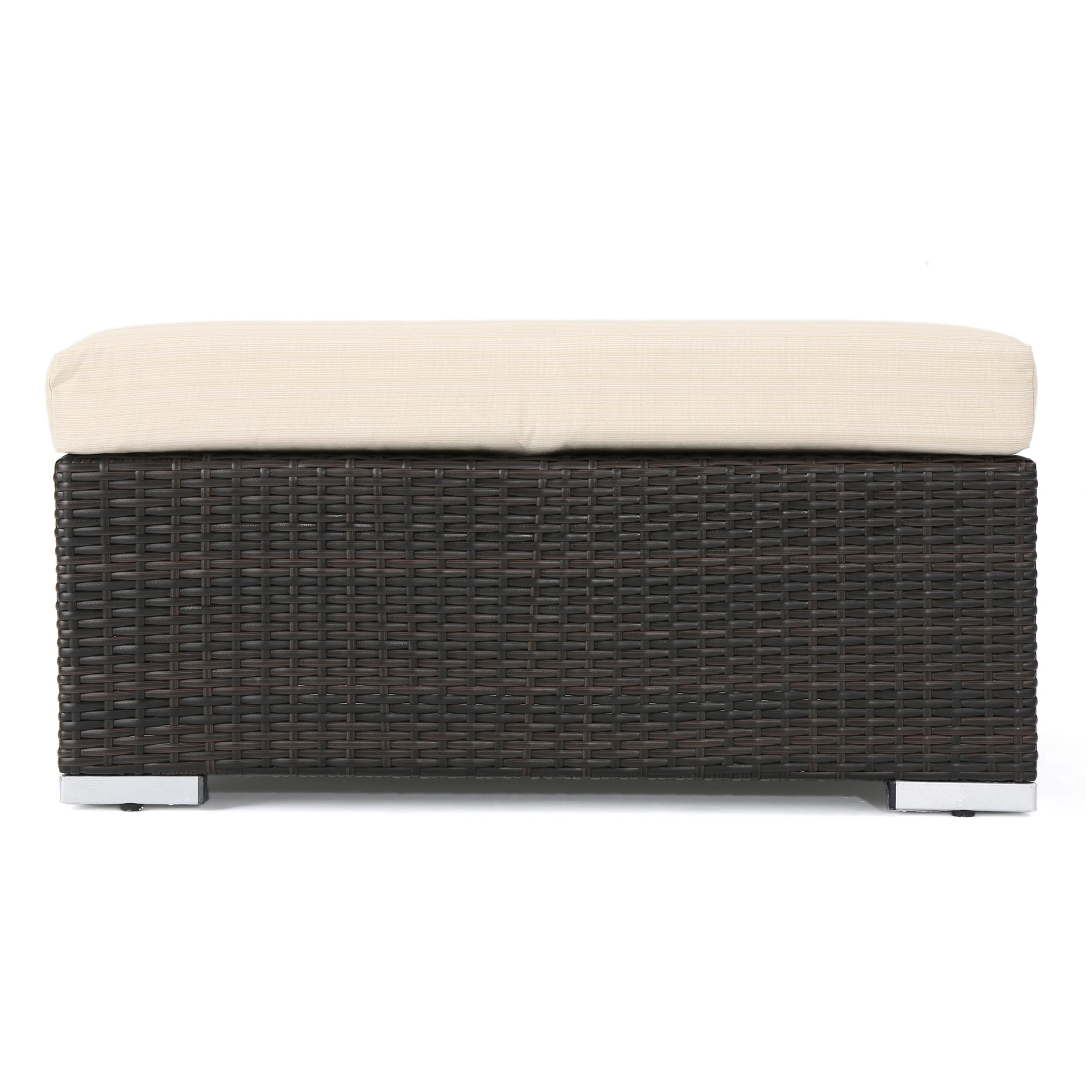 GDF Studio Avianna Outdoor Wicker Ottoman with Cushion, Multibrown, Beige