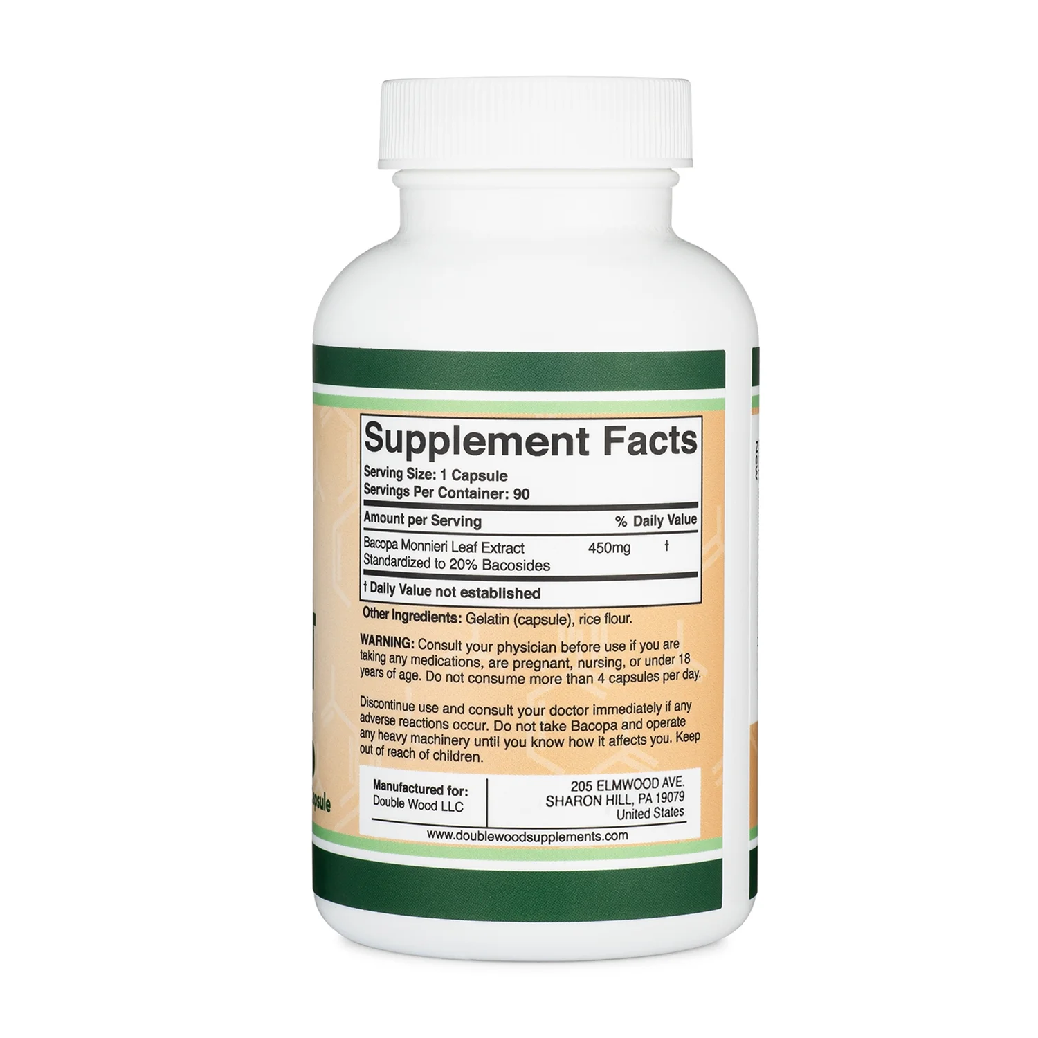 Bacopa Extract 450mg, 90 Count (Made in USA) Non-GMO, Gluten Free, Concentrated 20% Bacosides Extract