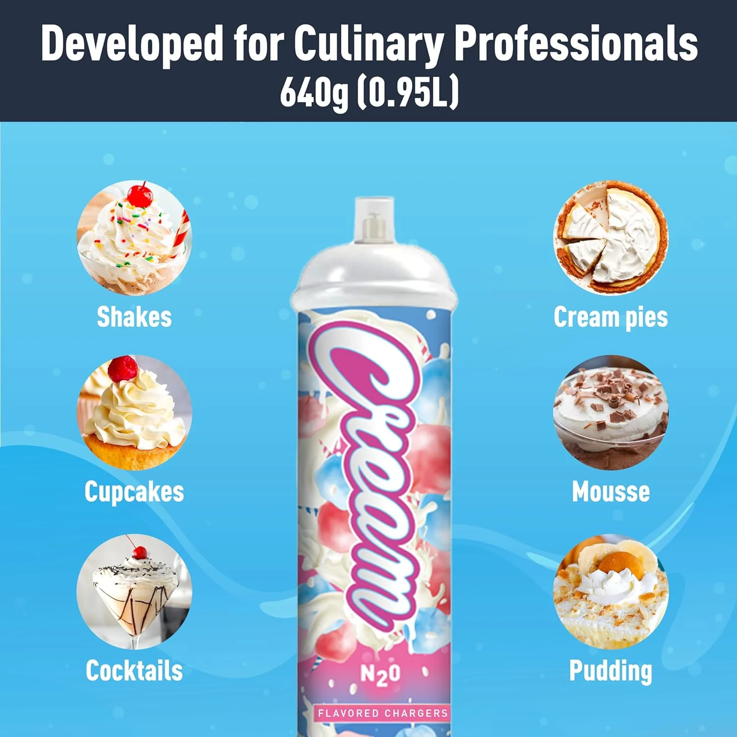 CREAM N2O Nitrous Oxide Whipped Cream Charger (Cotton Candy, 1pc, 640g 1.1L) - Nitrous Tank Whip Cream Charger, Nitrous Oxide Canister, Whip It N20 Whipped Cream Chargers, Whippets Nitrous Oxide Tank