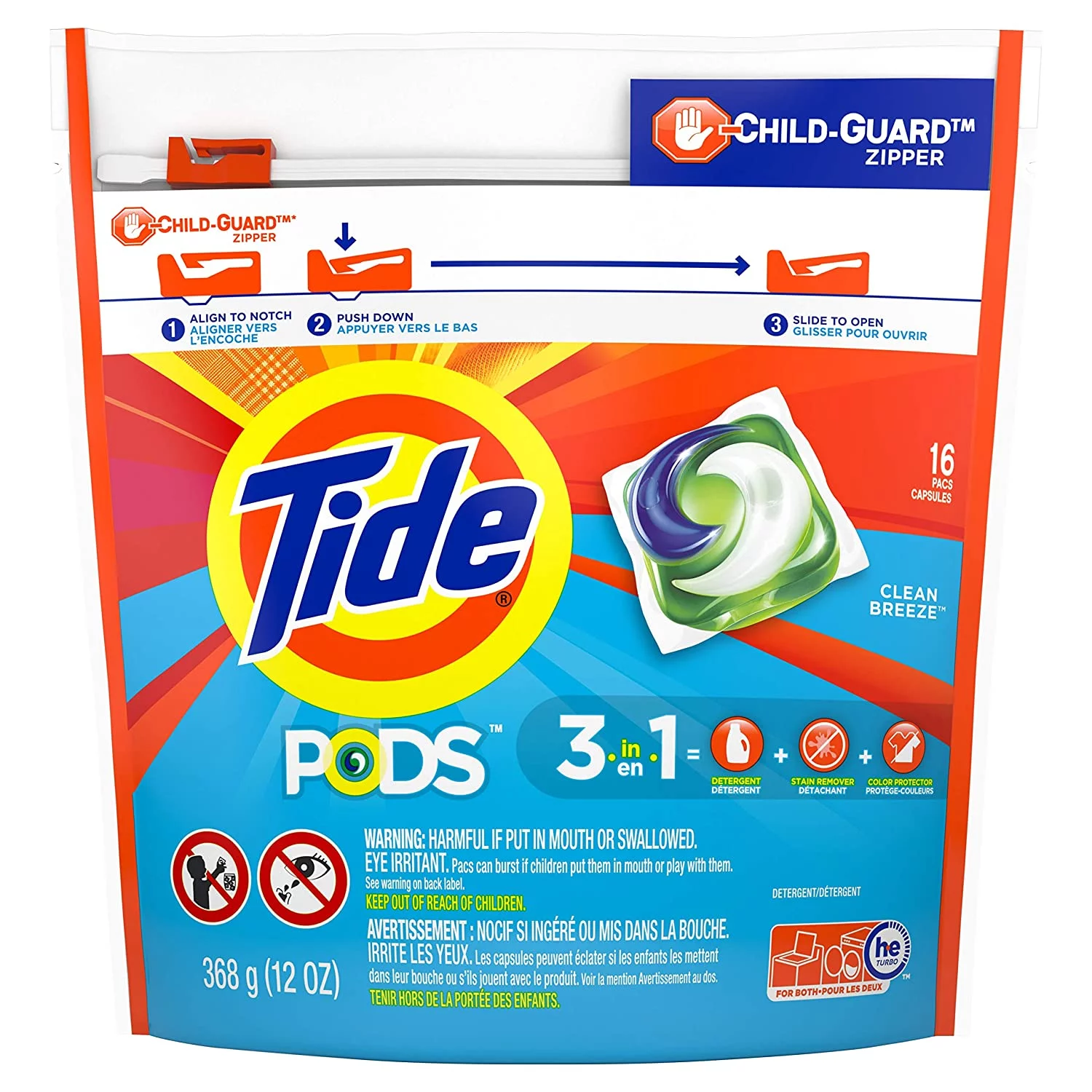 Tide Pods Ocean Mist Scent He Turbo Laundry Detergent Pacs, 16 Count, 14 Ounce