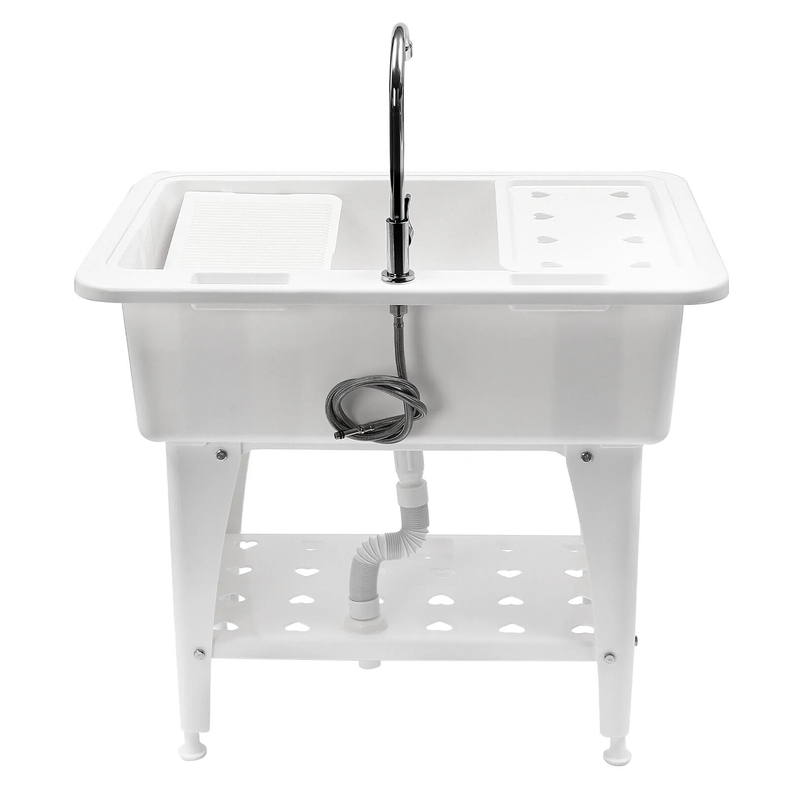 White Utility Sink Laundry Tub Freestanding Sink Wash Station w/ Faucet Home