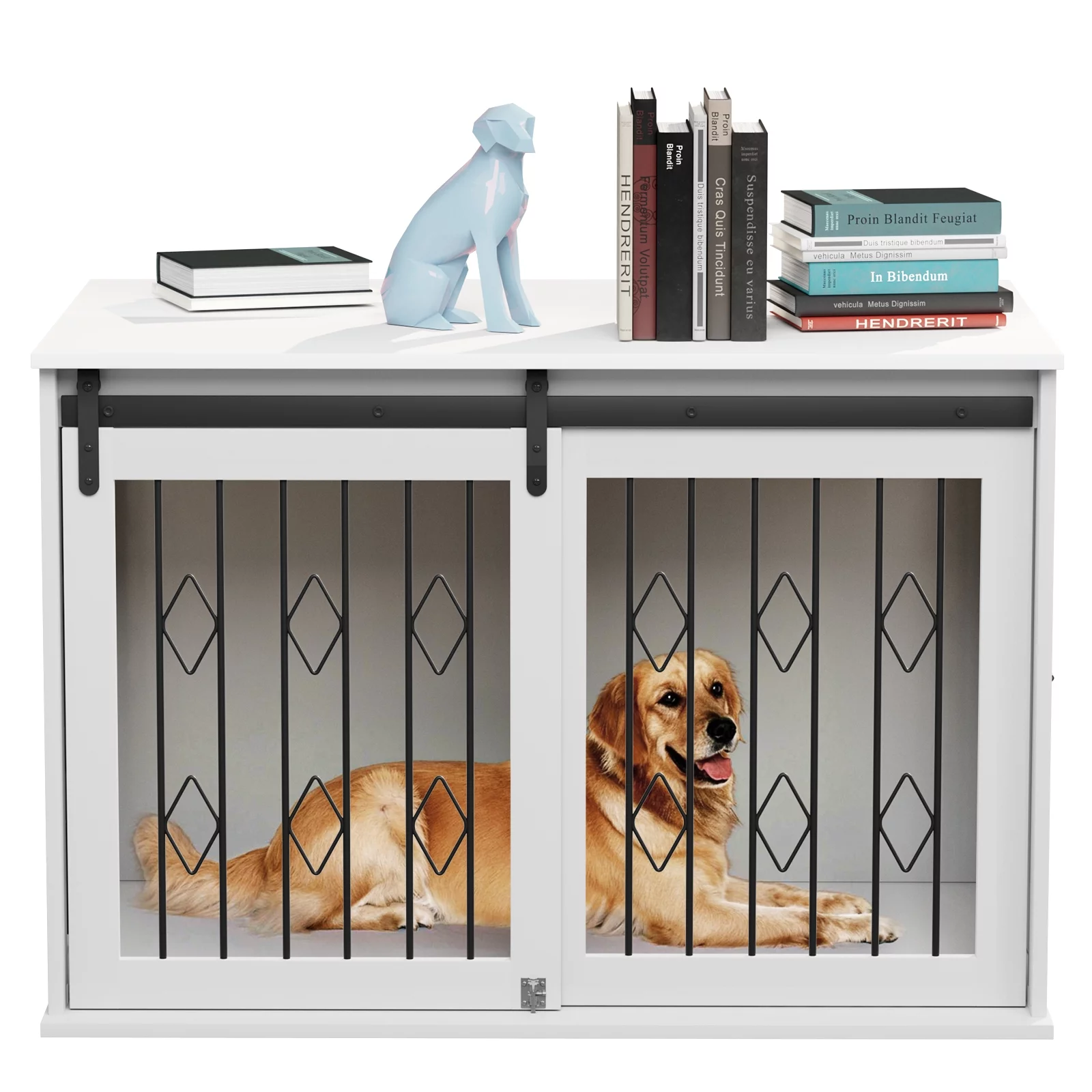 Pirecart Dog Crate Furniture with Sliding Barn Door, 39in Large Dog Kennel Furniture with Flip Top