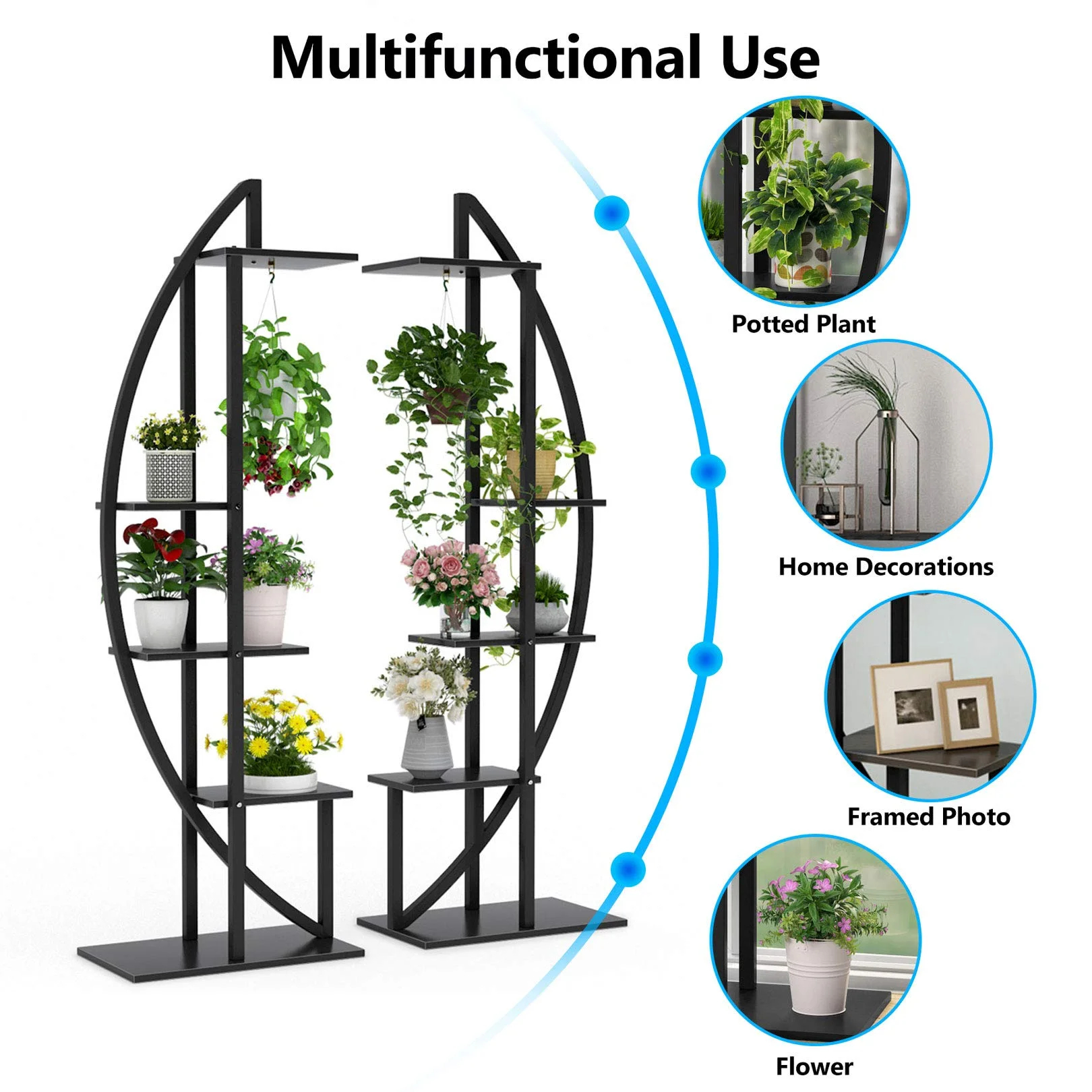 Tribesigns 5-Tier Plant Stand with Hook, Multifunctional Curved Display Shelf Flower Stand Rack