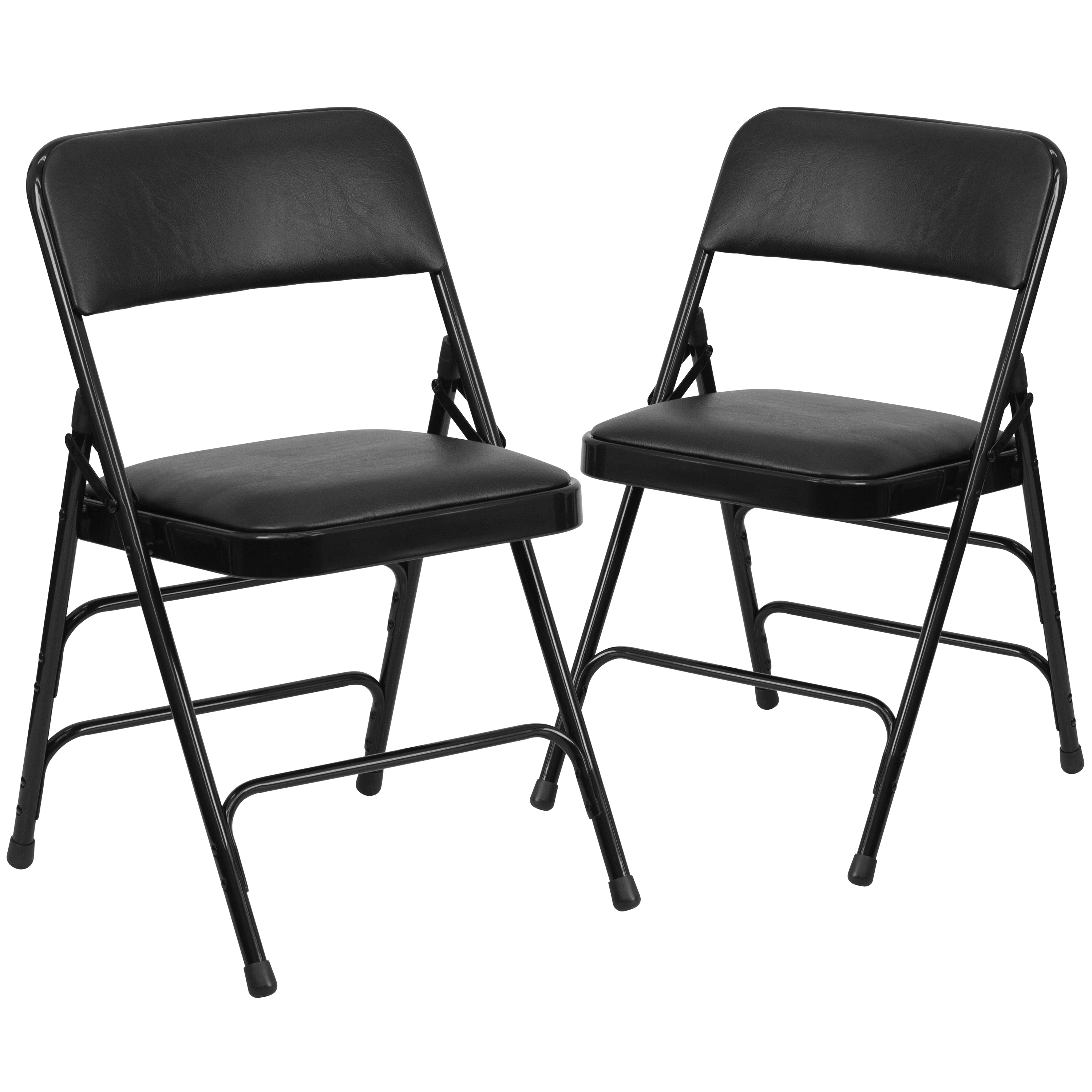 BizChair Metal Folding Chairs with Padded Seats | Set of 2 Black Metal Folding Chairs