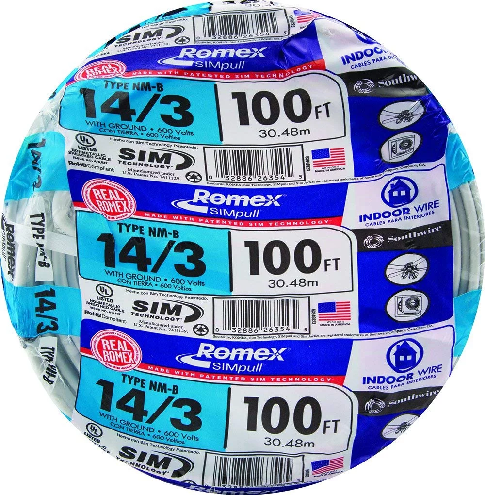 Southwire Romex 100' 14/3 with Ground Residential Indoor Electrical Wire type NM-B White, 7.72lbs