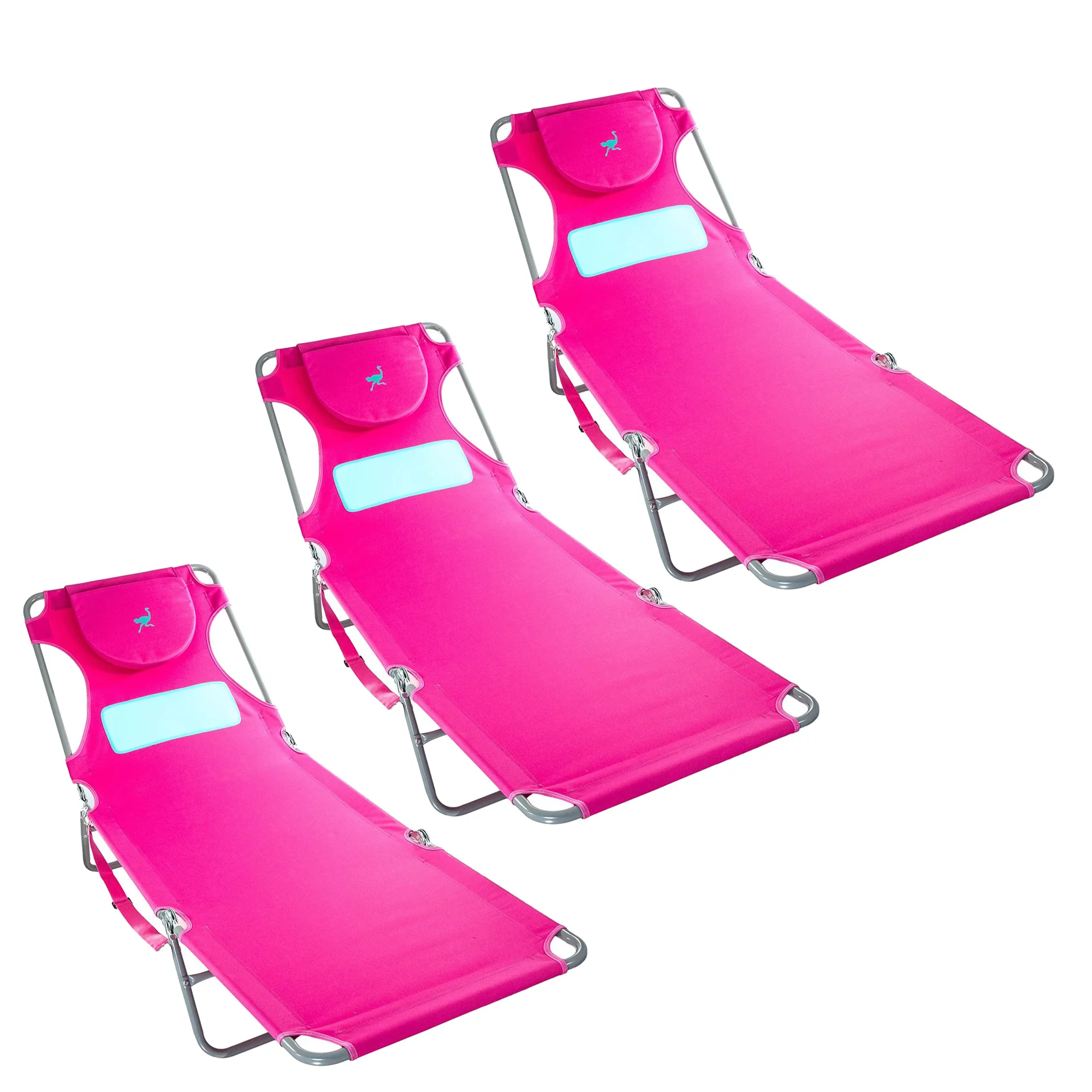 Ostrich Comfort Lounger Face Down Sunbathing Beach Chair, Pink (3 Pack)