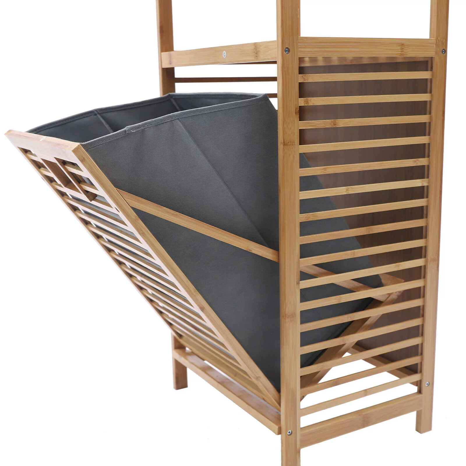 2-Layer Bamboo Laundry Hamper Basket Storage Dirty Clothes Tilt Out Baskets NEW