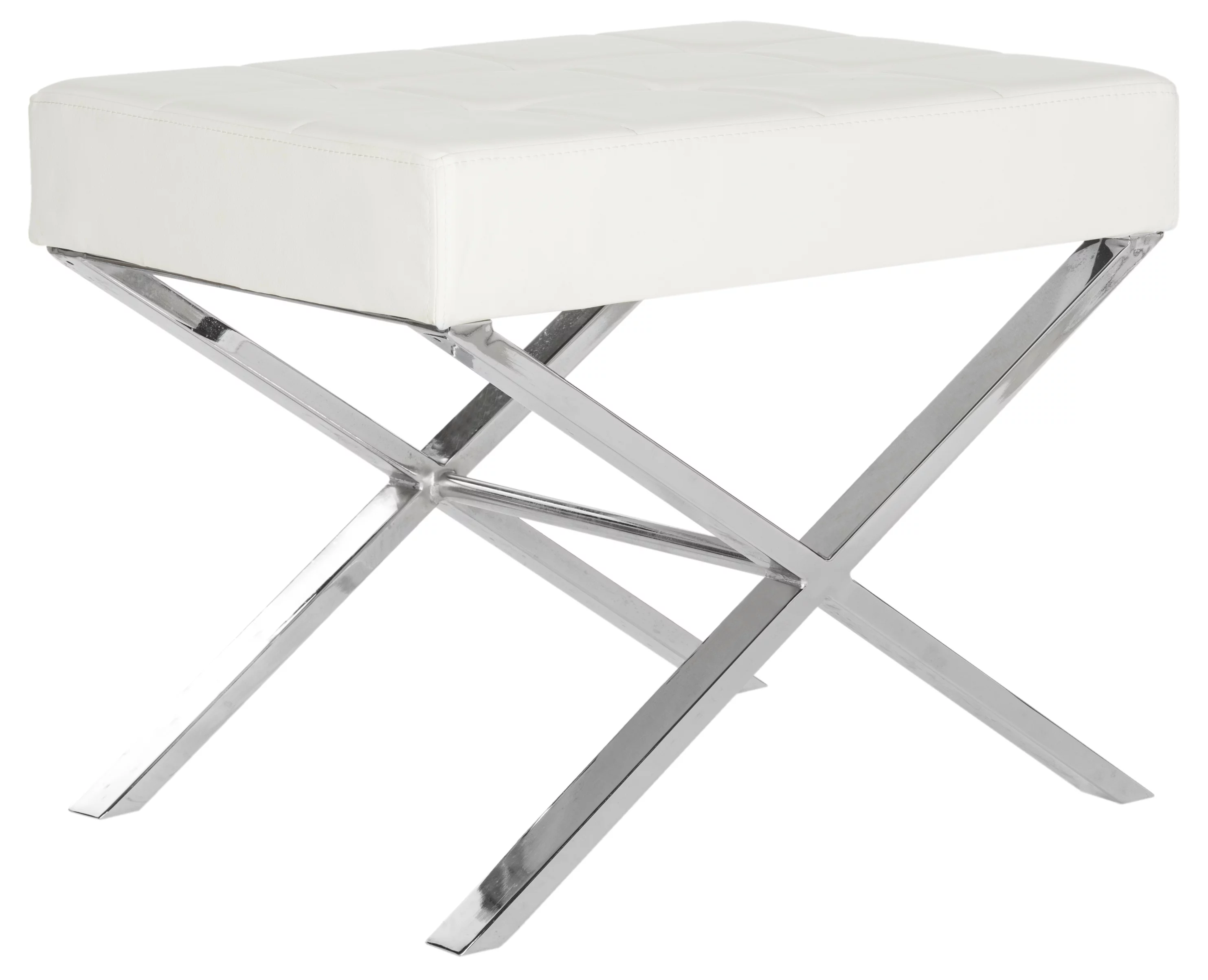SAFAVIEH Sienna Modern Glam X-Leg Upholstered Rectangular Ottoman, White/Chrome