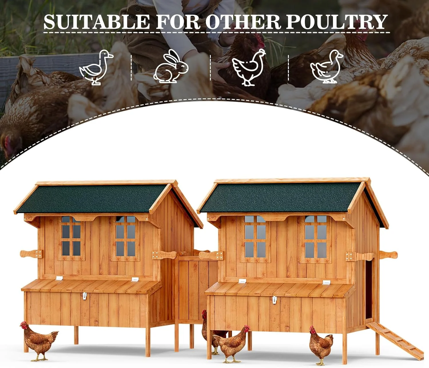 Oarlike Chicken Coop Wooden Outdoor Chicken Hen House with Nesting Box and Leakproof Pull-on Tray, Poultry Cage Duck Coop with Waterproof Roof