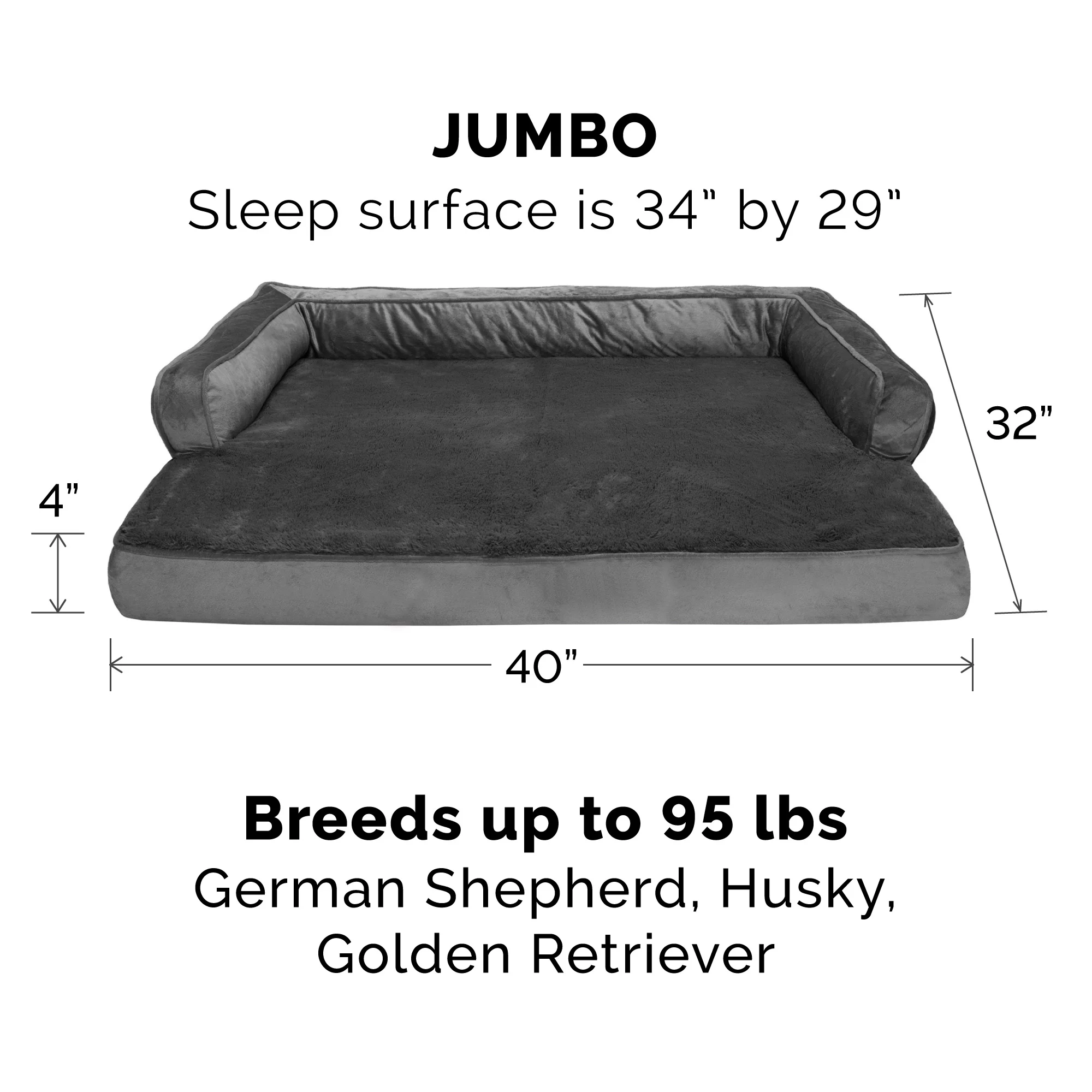 FurHaven Pet Products Plush & Velvet Comfy Couch Orthopedic Sofa-Style Pet Bed for Dogs & Cats - Dark Gray, Jumbo