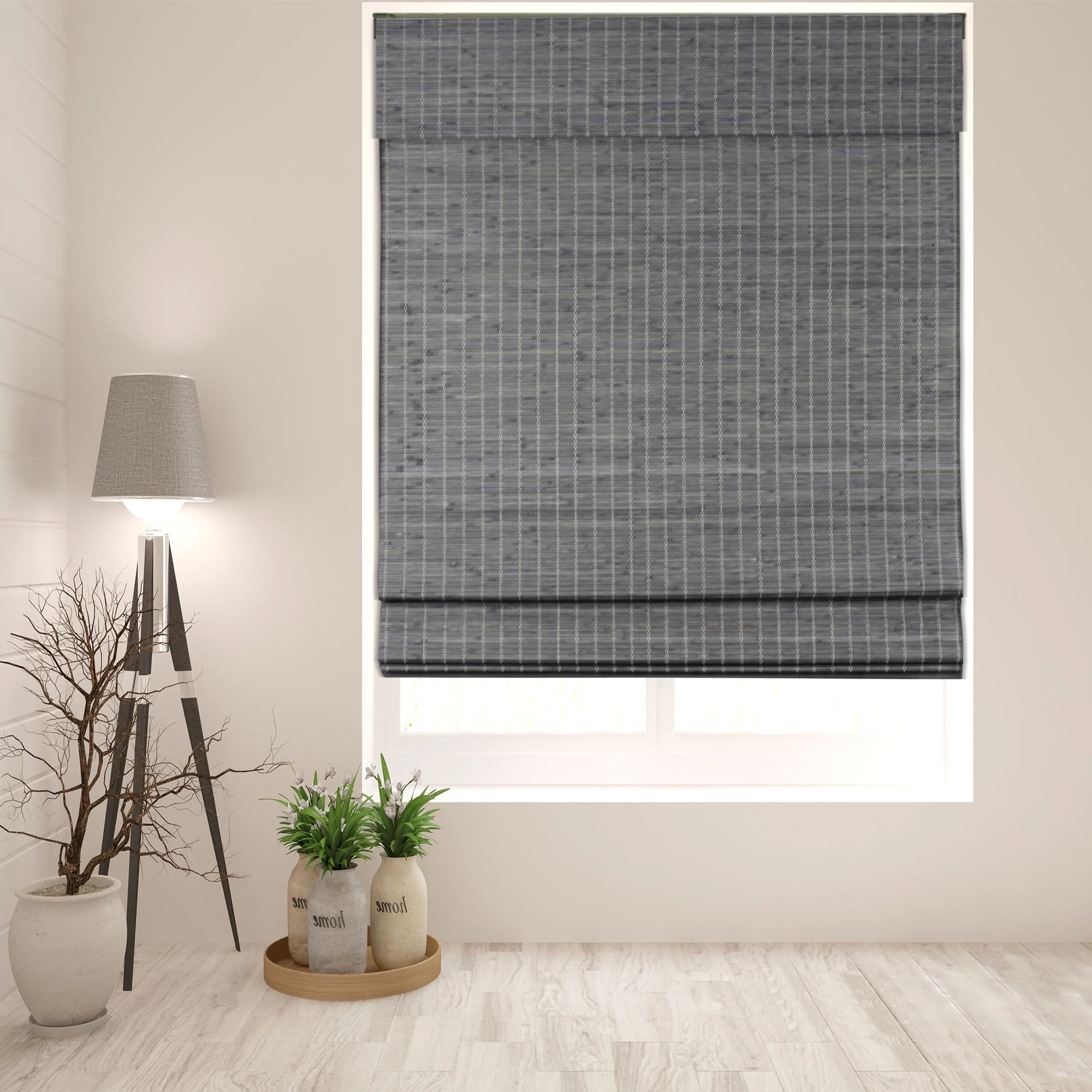 Arlo Blinds Cordless Semi-Privacy Grey-Brown Bamboo Roman Shade - Size: 30.5
