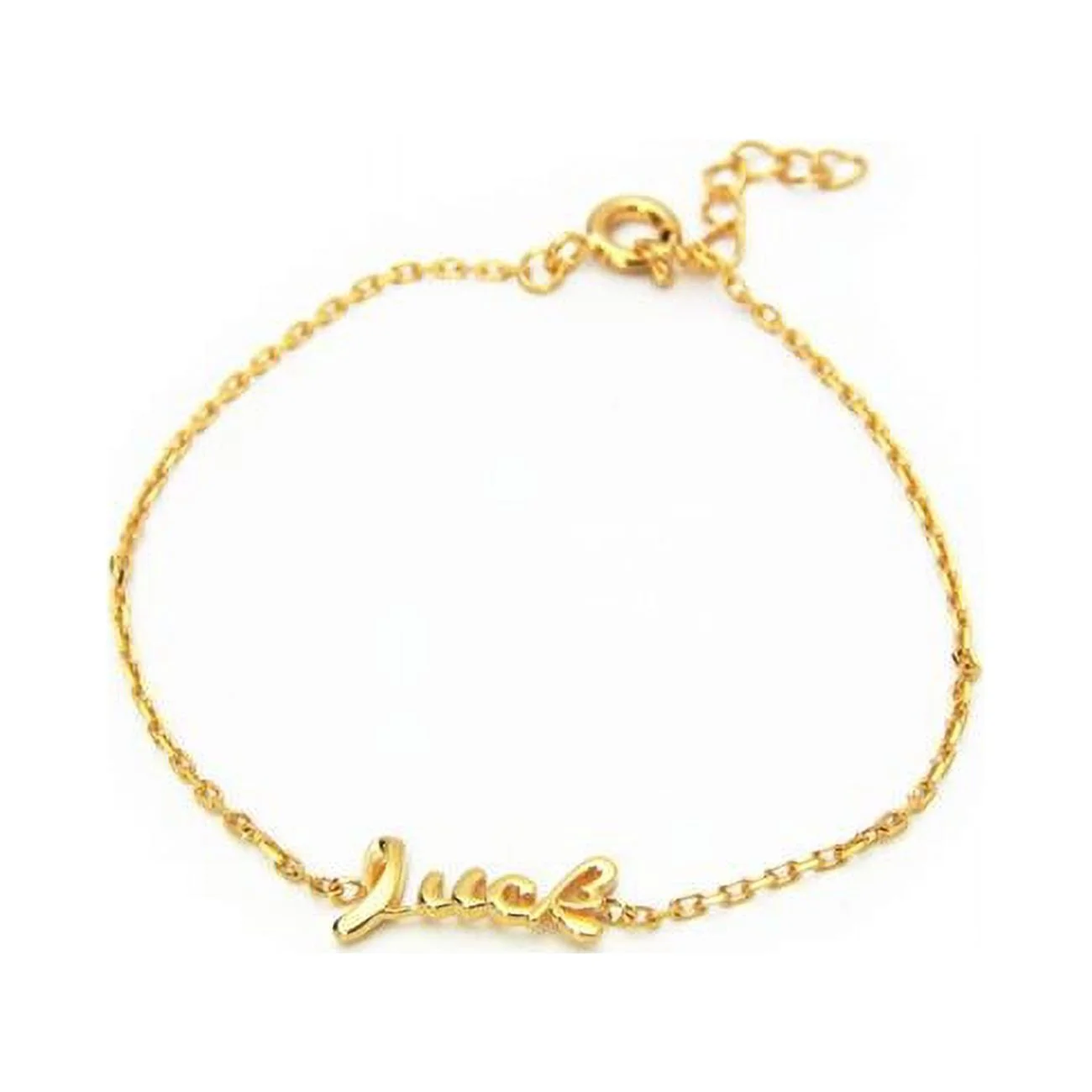 212352G 6 in. Slender Cursive Luck Bracelet in 18k Gold Plated 925 Sterling Silver