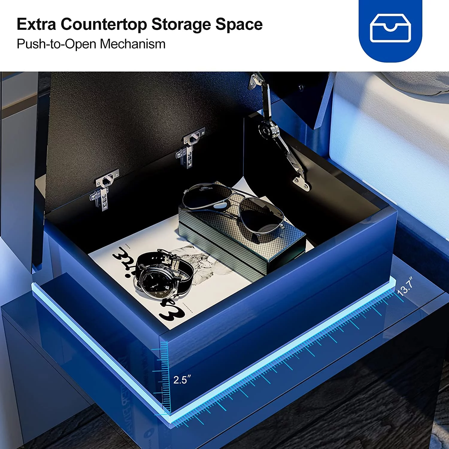 IKIFLY Black Modern LED Nightstand with 2 Drawers/High Gloss Bedside Tables with Changing LED Lights/End Side Table for Bedroom Living Room Furniture - Black