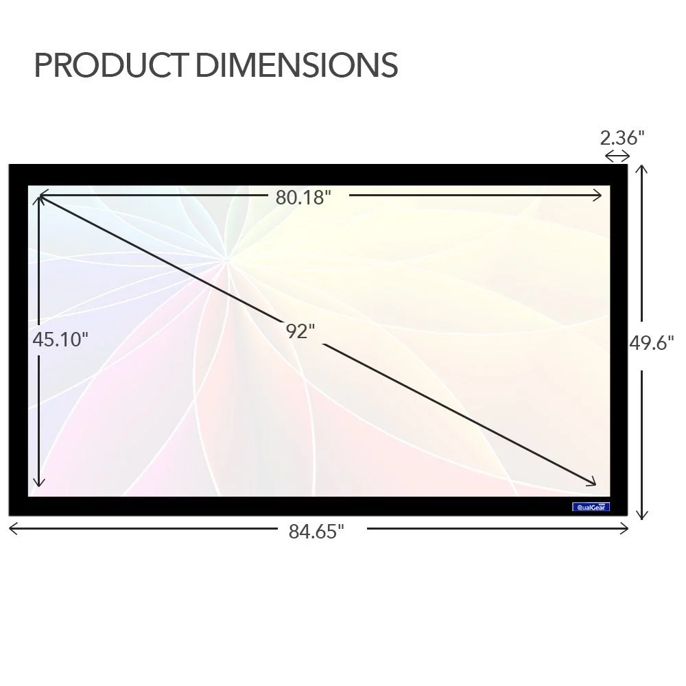 QualGear 92-Inch Fixed Frame Projector Screen, 16:9 4K HD High Definition 1.0 Gain Acoustic White (QG-PS-FF6-169-92-A)