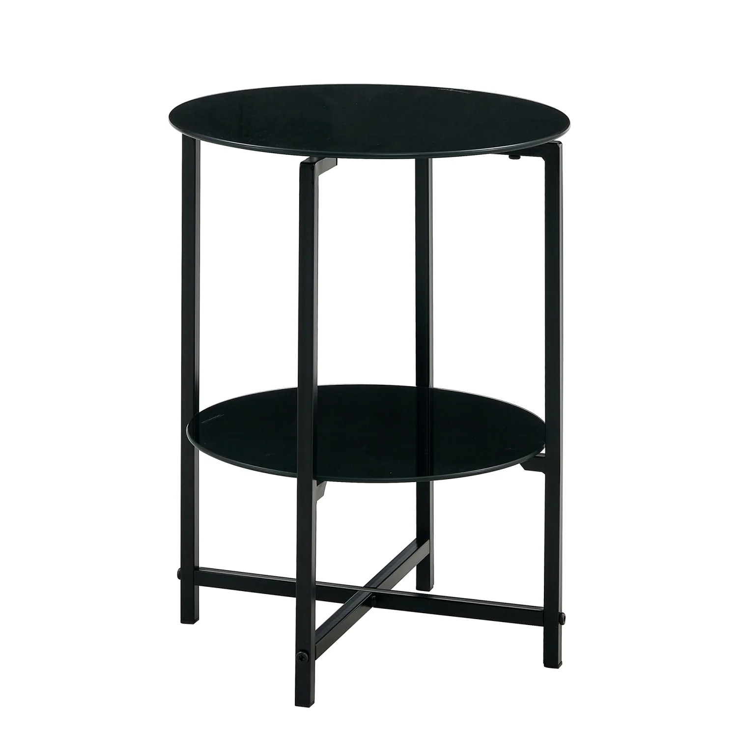 Elegant and Modern 2-Layer Black Tempered Glass End Table  Stylish Round Coffee Table for Office  Living Room  and Bedroom