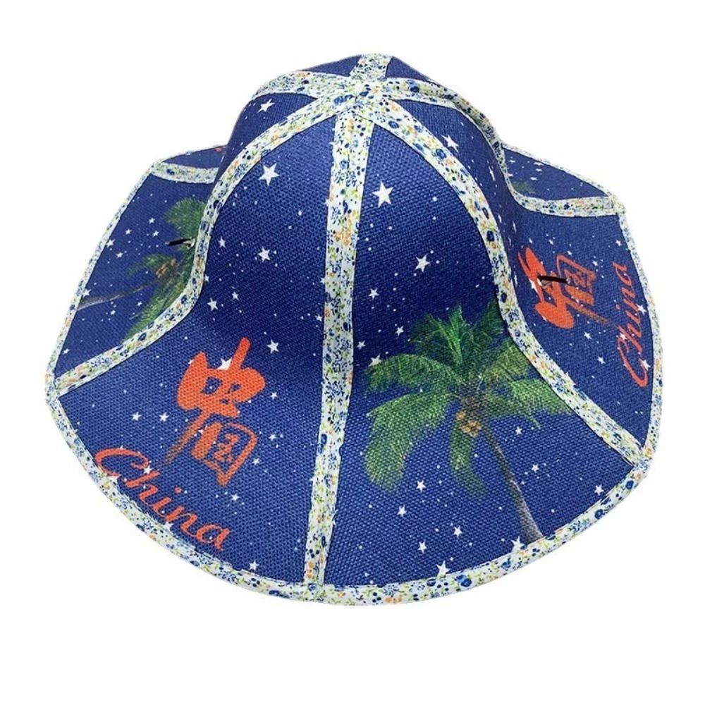 Women Foldable Sunshade Hats Big Visors Anti-UV Straw Hat Beach Cap Fisherman Cap Sun Hat BLUE