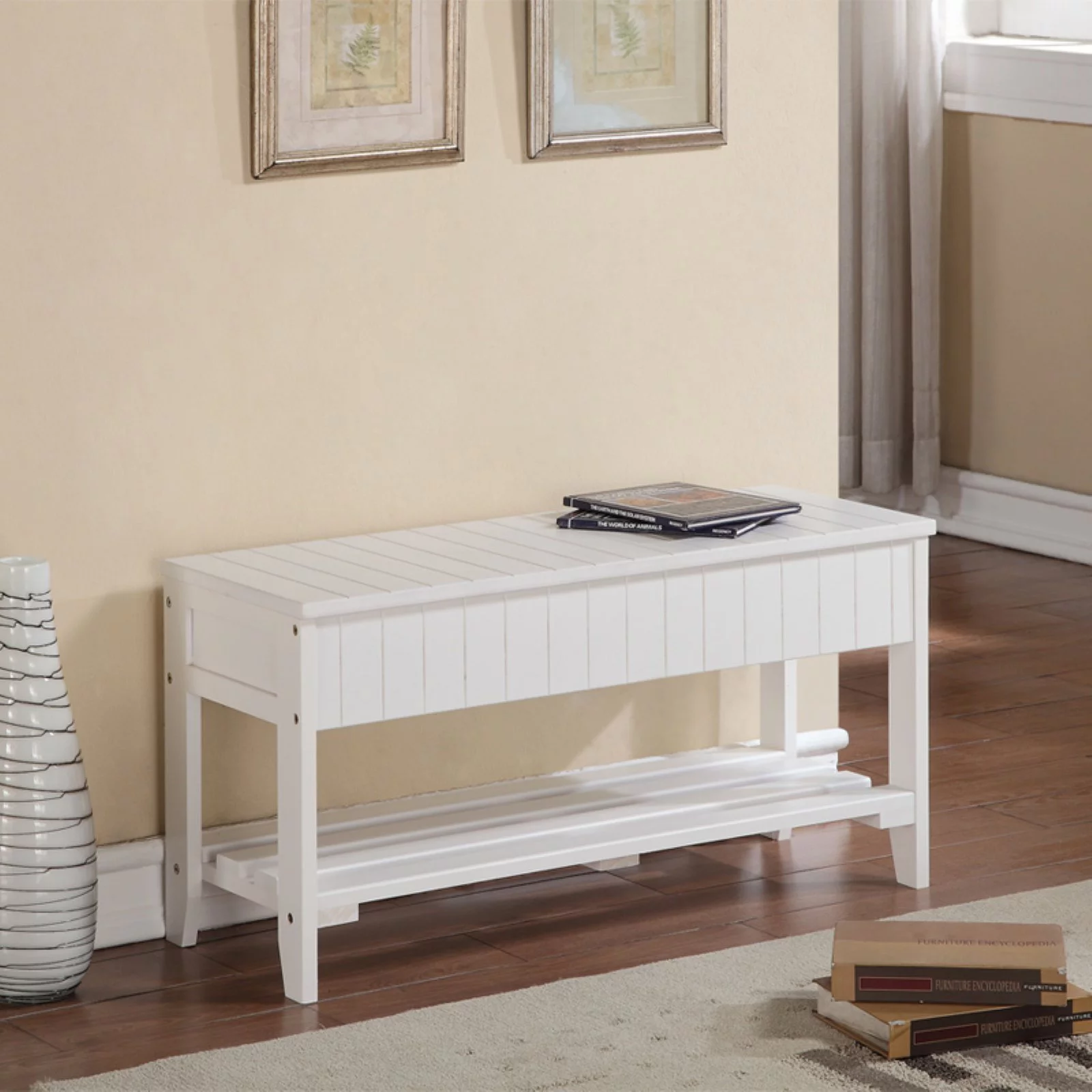 Roundhill Furniture Solid Wood Shoe Storage Bench