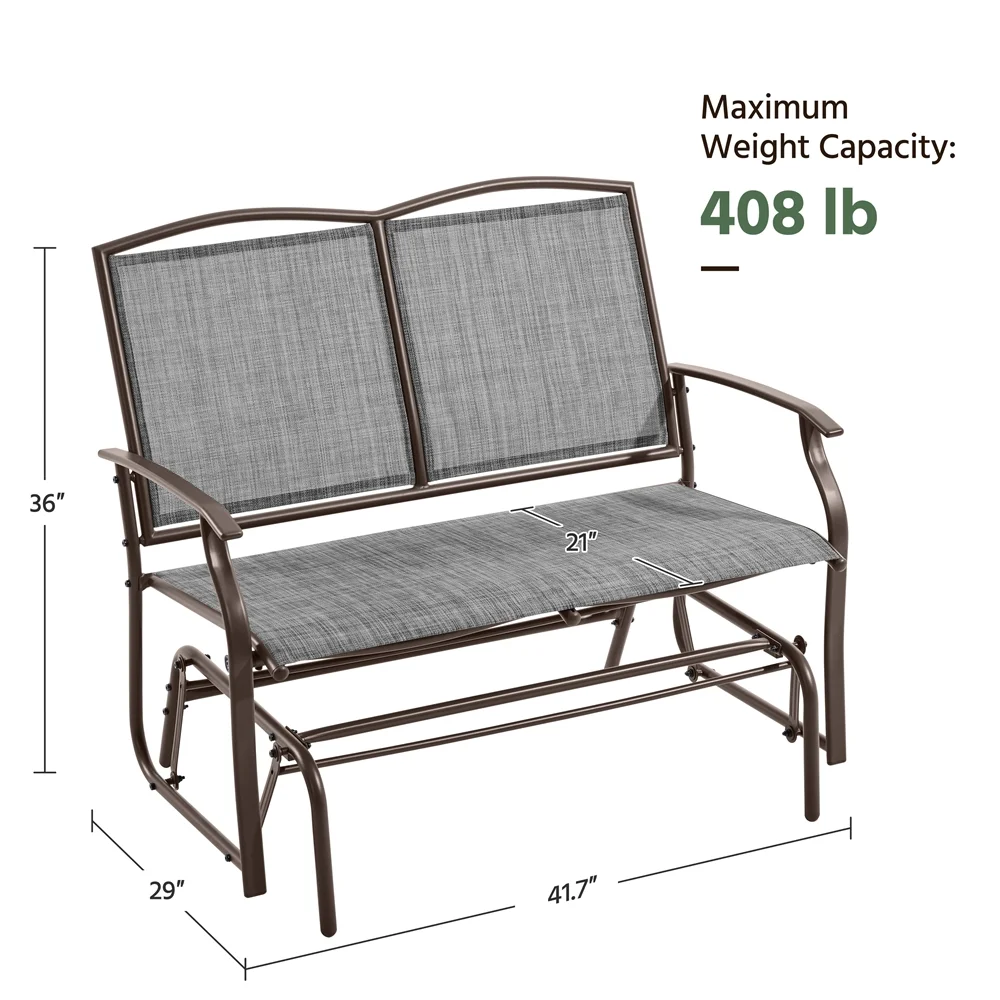 Topeakmart 2-Person Patio Swing Glider Bench Texteline with Steel Frame, Gray