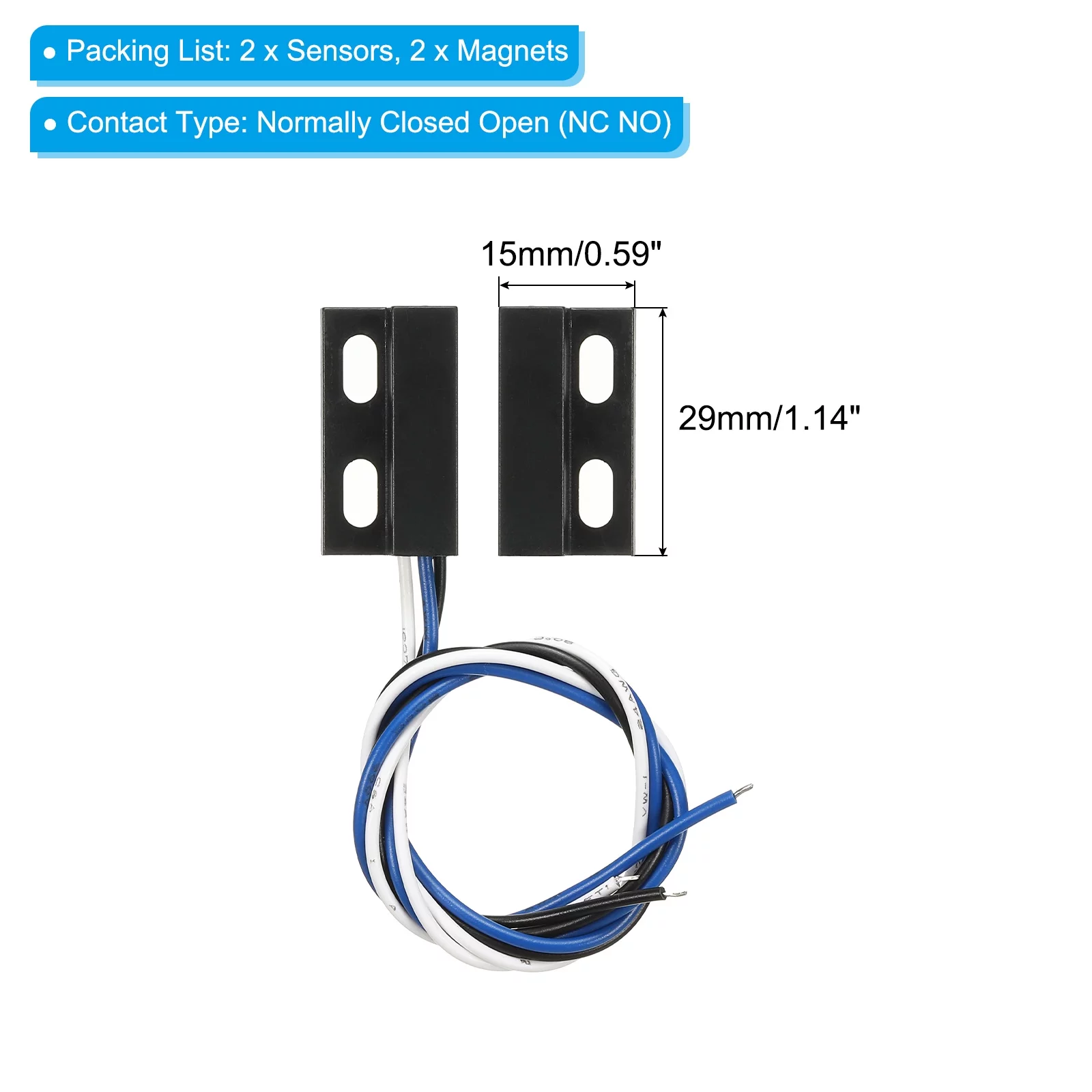 Uxcell Magnetic Reed Switch, 2 Pack NC NO Wired Magnetic Contact Switch, Black
