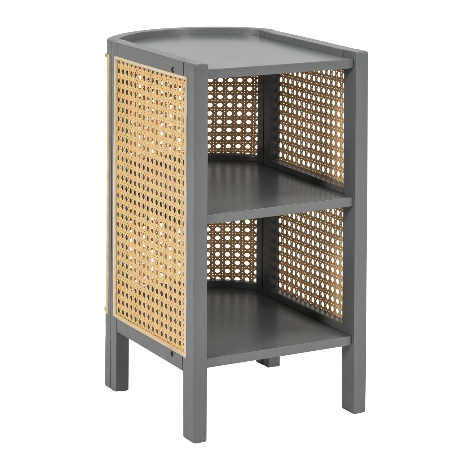 Churanty 3 Pieces Rattan Platform Bed Full Size Set with 2 Nightstands,Boho Bed Frame Full with Rattan Headboard and Footboard,Gray